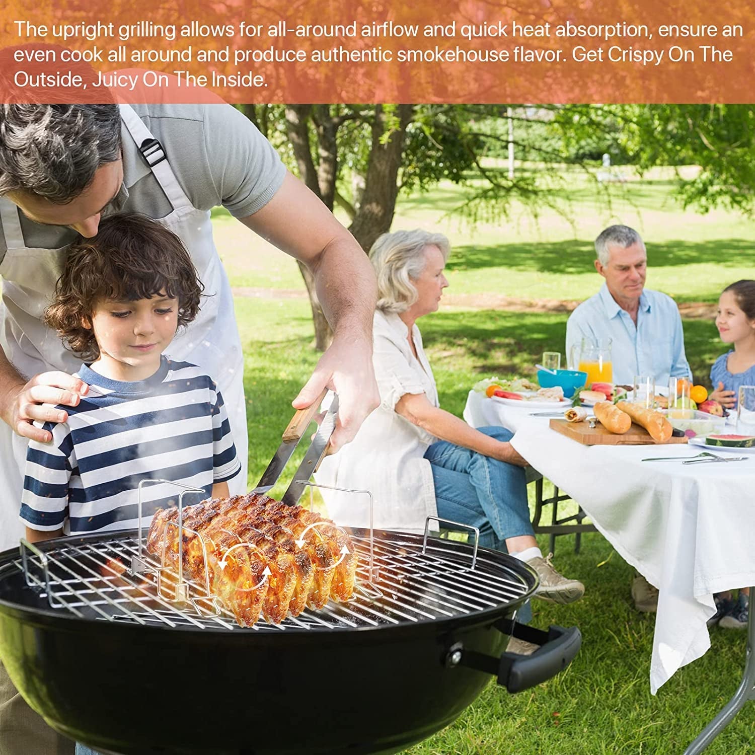 3 in 1 Extra Large Rectangle Rib Rack&Chicken Leg Rack with Brush. Stainlesss Steel Roasting Rack with 2 Handle for Smoker. Oven and Grill. Holds up to 5 Ribs. Easy to Use&Clean - Image 6