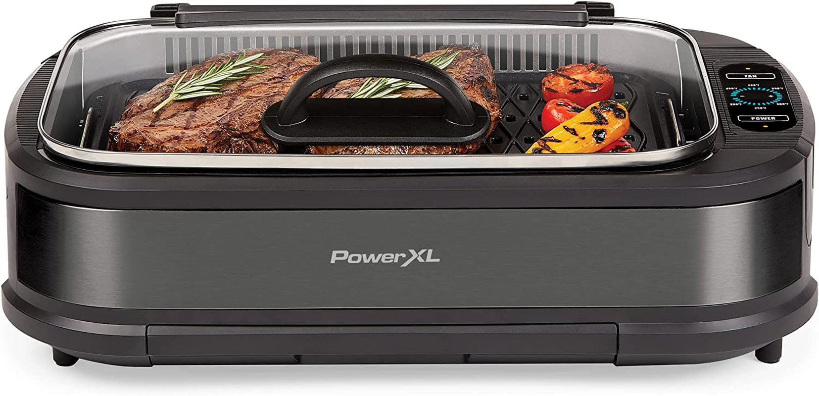 Power XL Smokeless Electric Indoor Removable Grill and Griddle Plates. Nonstick Cooking Surfaces. Glass Lid. 1500 Watt. 21X 15.4X 8.1. Black - Image 2