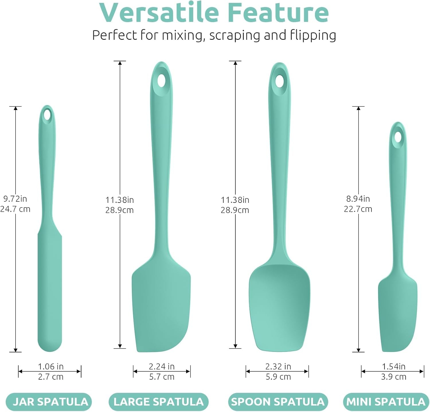 U-Taste Silicone Spatula Set with 600 Degrees Fahrenheit Heat Resistant (Teal/Aqua Sky) - Image 2