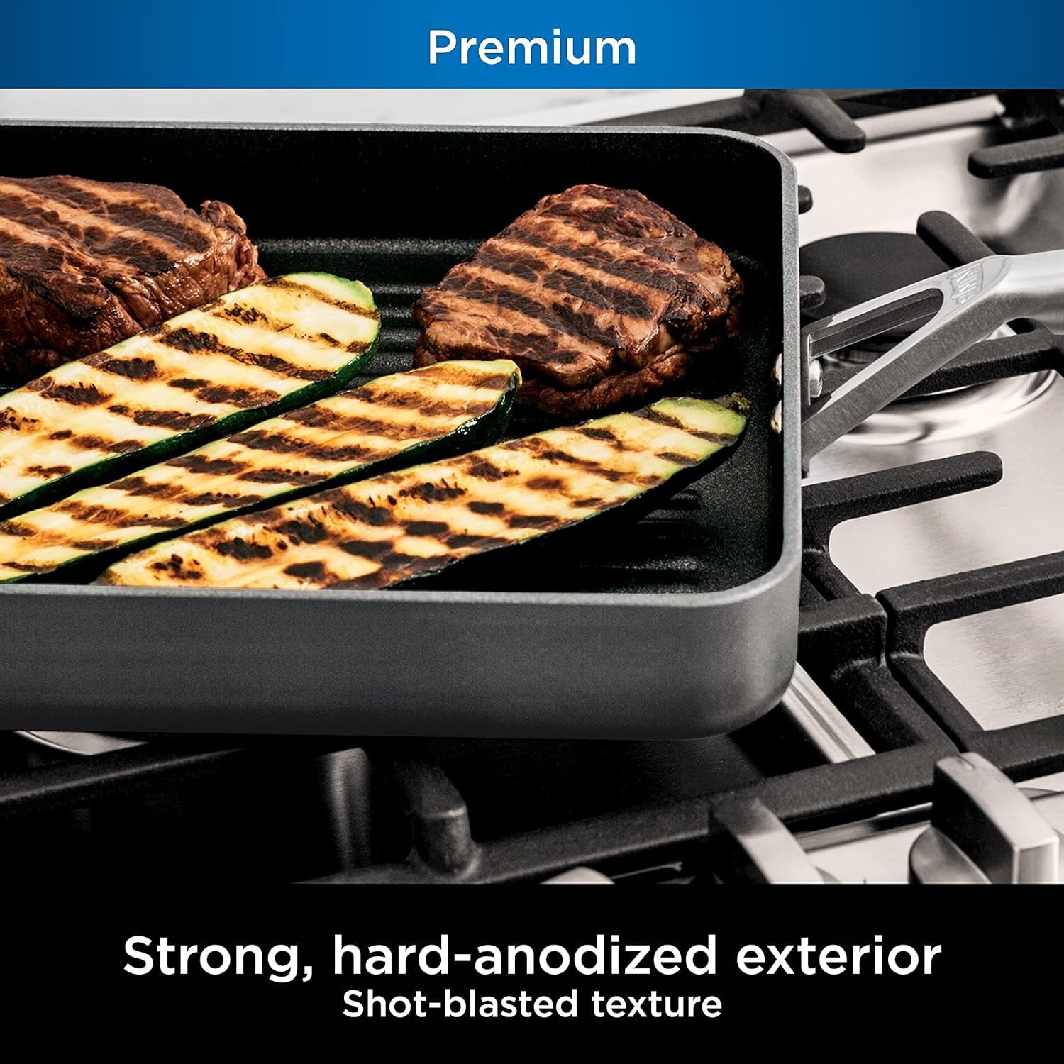 C30528 Foodi Neverstick Premium 11-Inch Square Grill Pan. Hard-Anodized. Nonstick. Durable & Oven Safe to 500°F. Slate Grey - Image 6