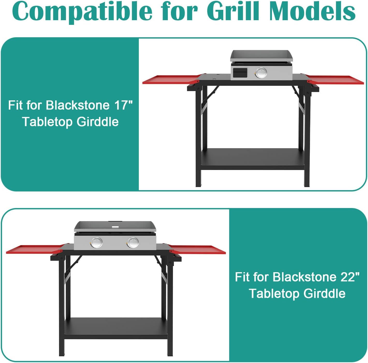 Adjustable Universal Griddle Stand for Blackstone 17/22 Table Top Griddle. Multifunctional BBQ Stand with Double -Shelf Outdoor Worktable and Carry Bag for Outdoor Camping Cooking. - Image 5