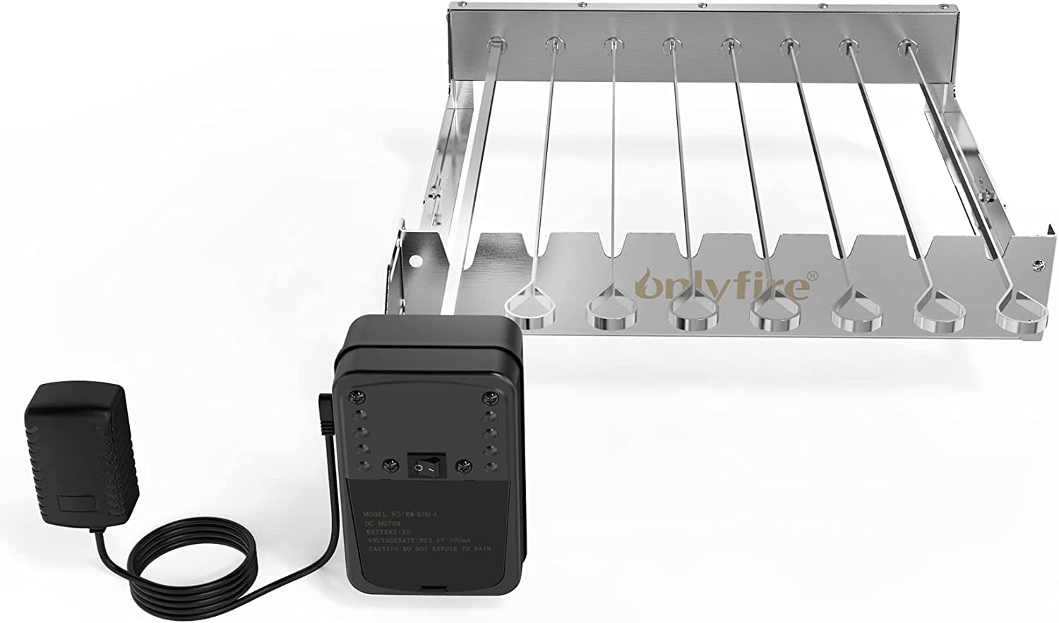 Only Fire Stainless Steel Electric Skewer Turner. Rotated Grilling Rack Shish Kabob Set with 7 Skewers and Dual-Purpose Rotisserie Motor - Image 2