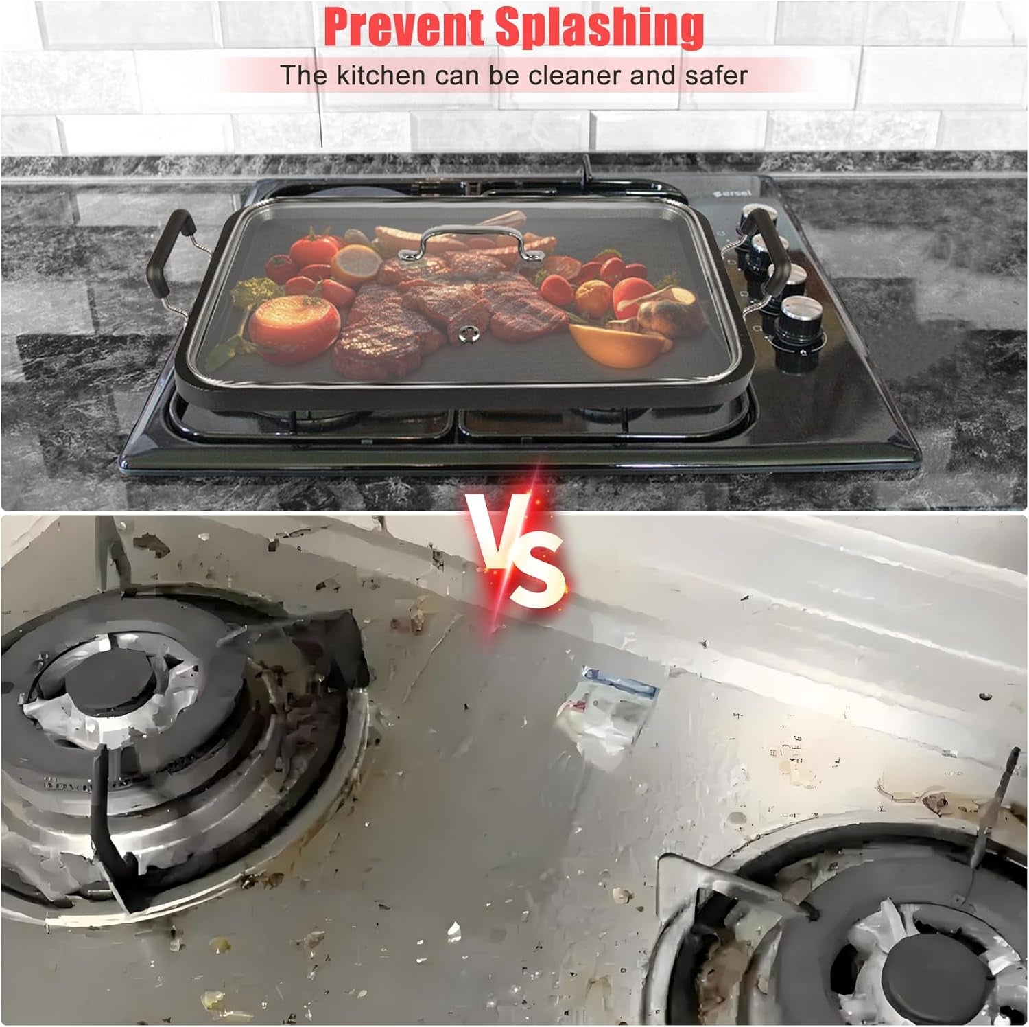 Vayepro 2 Burner Griddle Pan with Glass Lid. Stove Top Flat for Glass Stove Top. Aluminum Pancake. Non-Stick for Gas Grill. Double Burner Camping - Image 4