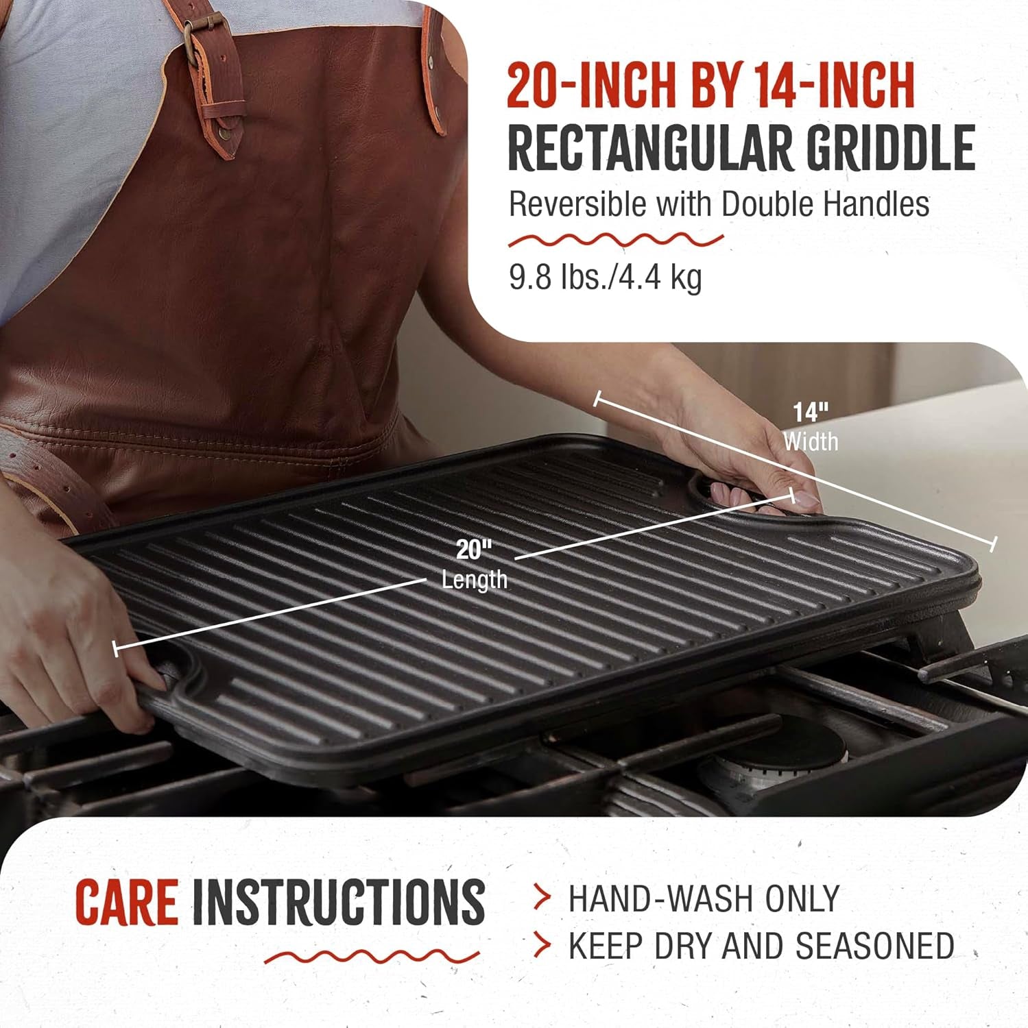 Victoria 20-By-14-Inch Rectangular Cast Iron Griddle. Preseasoned Reversible Griddle - Image 6