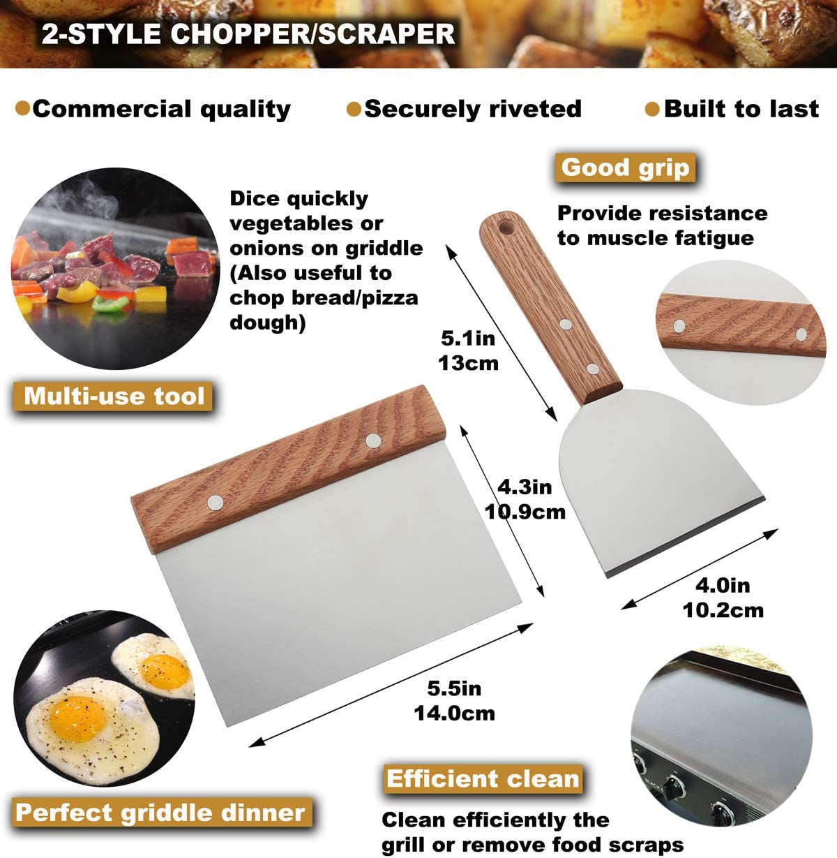 ROMANTICIST 8Pc Professional Griddle Accessories Kit - Heavy Duty Stainless Steel Grill Spatula Set for Grill Griddle Hibachi Flat Top Outdoor Cooking - Great Grill Gift on Birthday Wedding - Image 4