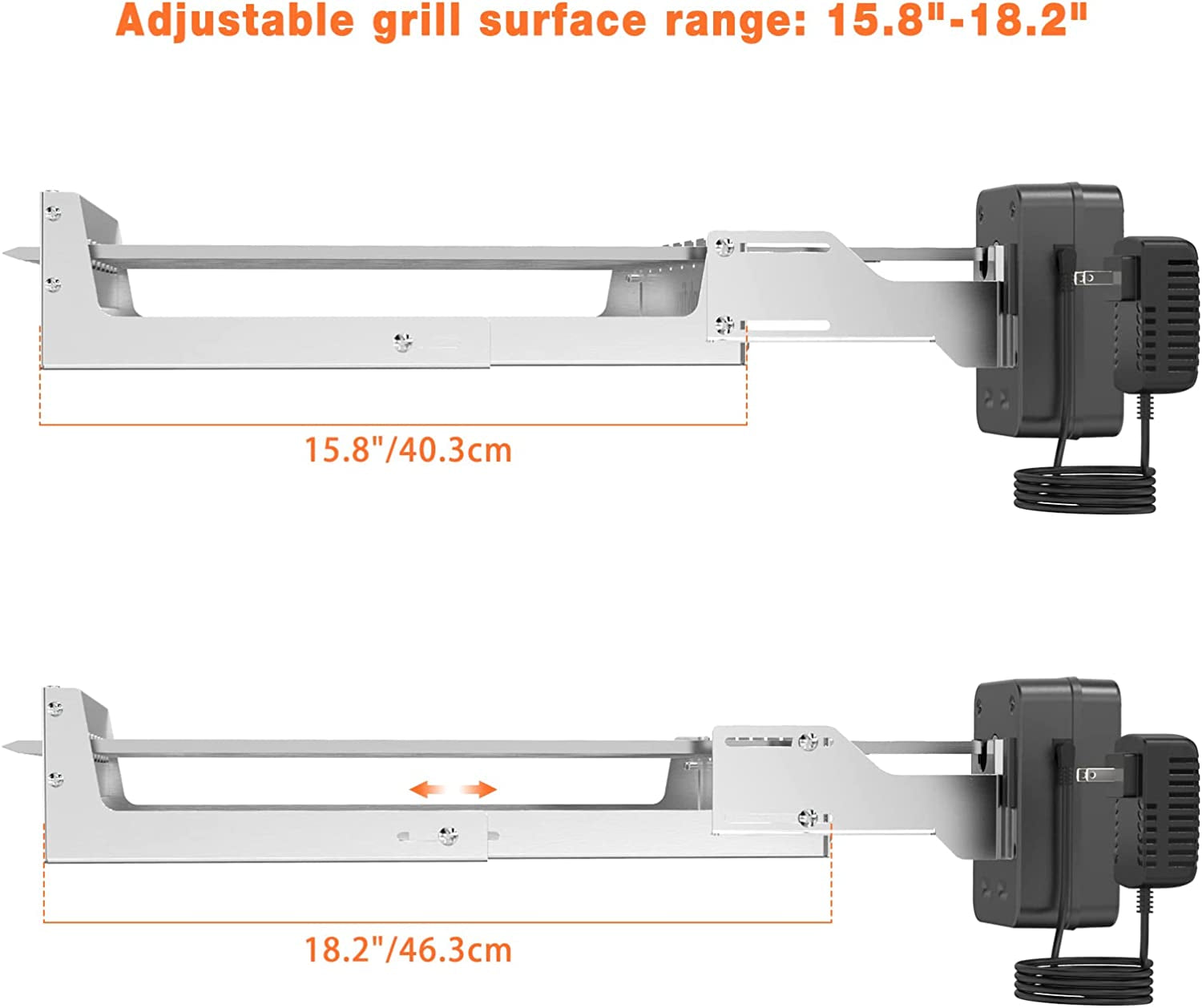 Only Fire Stainless Steel Electric Skewer Turner. Rotated Grilling Rack Shish Kabob Set with 7 Skewers and Dual-Purpose Rotisserie Motor - Image 4