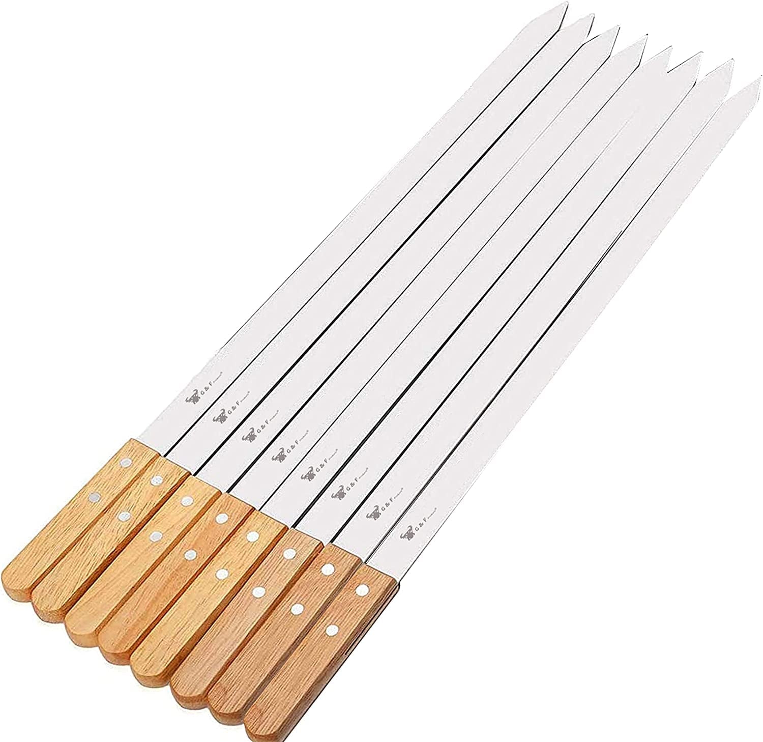 G & F Products 25619 2020 23 Inch Long 5/8 Inch Wide 2Mm Thin Stainless Steel BBQ Skewer 8 Piece. Silver