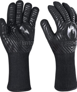 BBQ Gloves.1472℉ Heat Resistant Grill Gloves. EN407 Certified 13 Inch Grilling Gloves for Smoker. Baking. Cooking. Fire Pit (Black-Flames Texture)