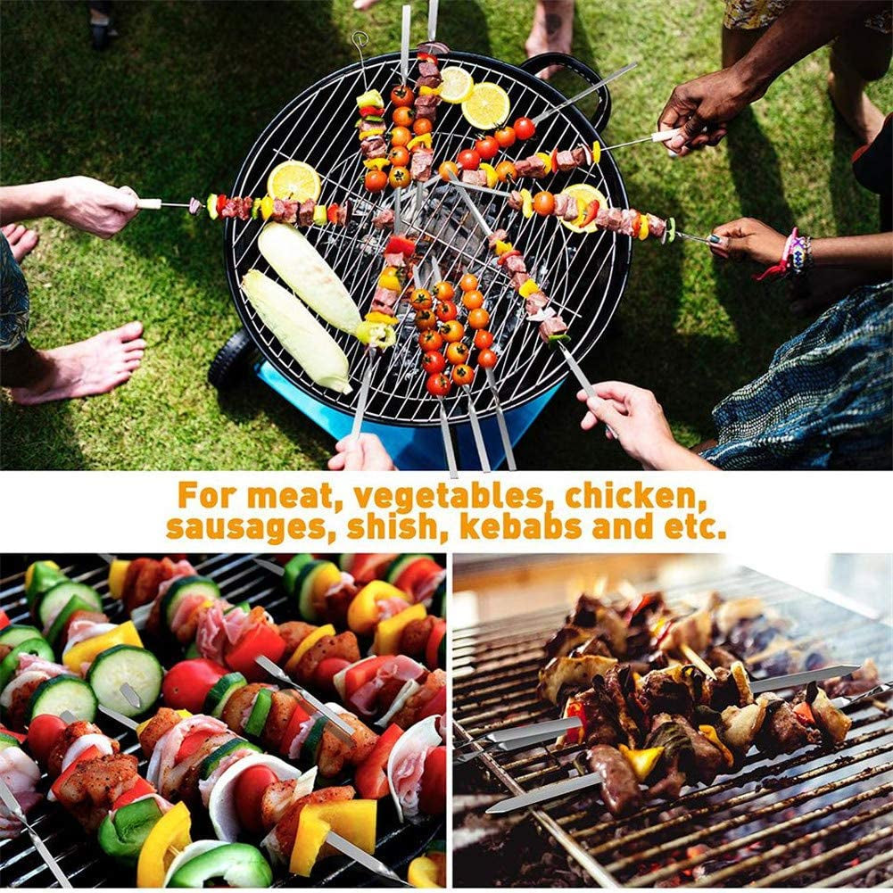JOMVERL 12PCS Kabob Skewers Flat Metal BBQ Barbecue Skewer 14 Long Stainless Steel Shish Kebob Sticks Wide Reusable Grilling Skewers Set for Meat Shrimp Chicken Vegetable. 12 Pack - Image 3