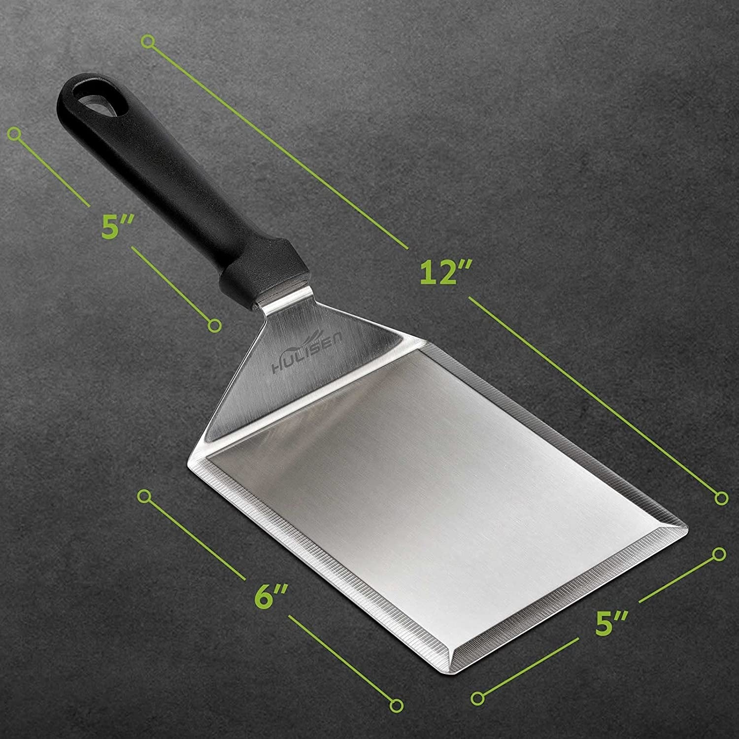 HULISEN Stainless Steel Large Grill Spatula - 6 X 5 Inch Heavy-Duty Metal Spatula with Cutting Edges. Kitchen Griddle Accessories. Smashed Burger Turner Scraper for BBQ Grill and Flat Top Griddle - Image 7
