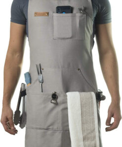 Chef. BBQ and Work Apron with Bottle Opener and Hand Towel -Durable 10Oz Cotton Canvas.Brass Hardware. and Cross Back Straps-Perfect for Men and Women.Grilling. Cooking or in the Workshop(Grey)
