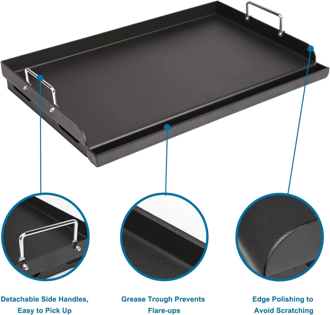 25 X 16 Nonstick Coating Cooking Griddle for Gas Grill. Universal Griddle Flat Top Plate Insert with Grease Groove and Removable Handles for Charcoal/Gas Grills. Camping. Tailgating. Parties - Image 3