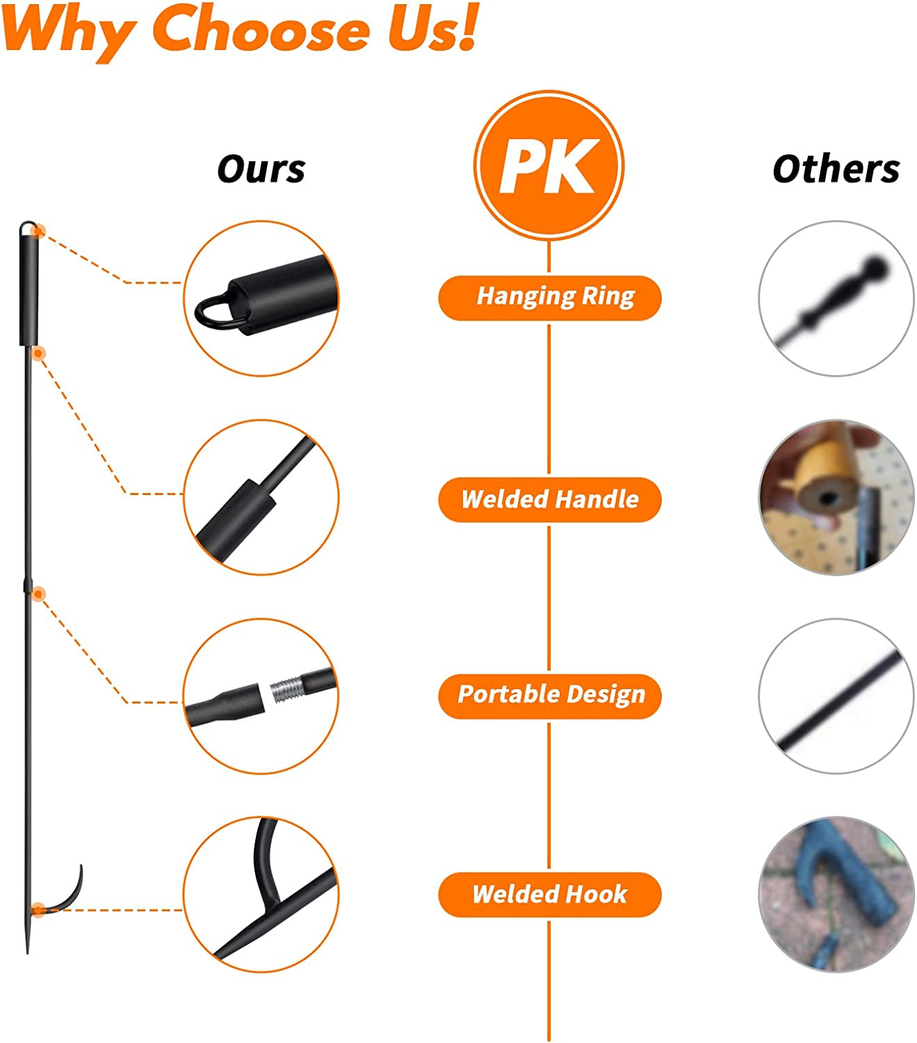 Fire Pit Poker for Fireplace Outdoor - IRIIJANE 32'' Wrought Iron Firepit Poker Stoker Stick for Camping Campfire Black - Image 6