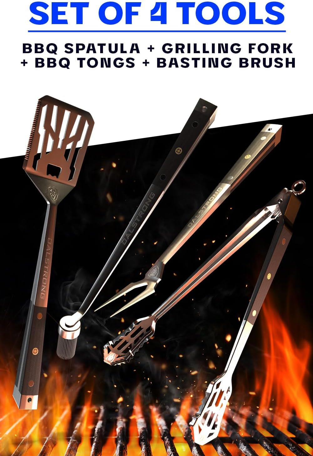 4-Piece Professional BBQ Pitmaster Grill Set - Premium High-Carbon Stainless Steel Grilling Accessories - 18 Inch Length - Silicone Brush. Spatula. Tongs. Fork - G10 Handles Kitchen Set - Image 4