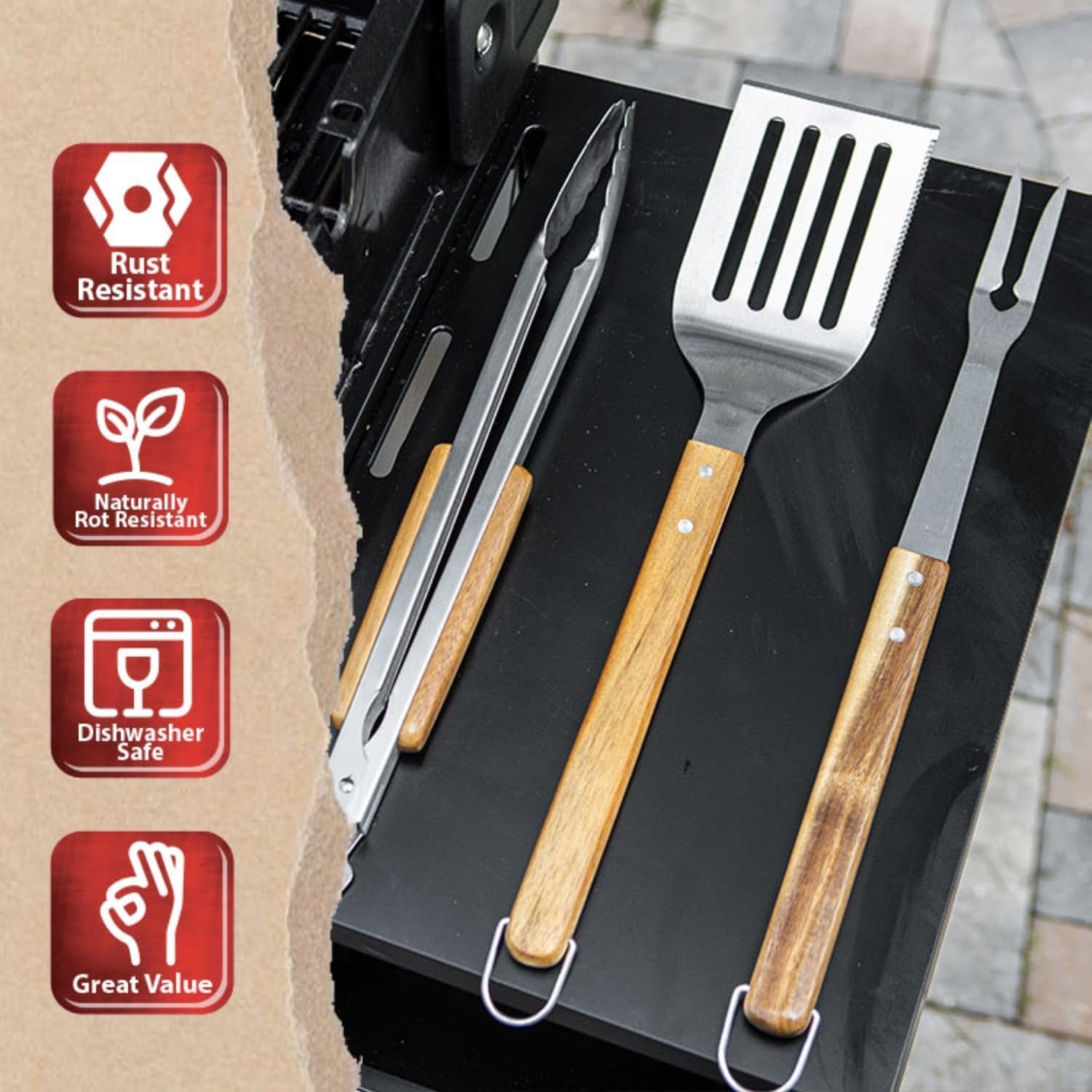 BBQ-AID Pro BBQ Metal Spatula - 17 Barbecue Spatula Stainless Steel with Serrated Knife Edge -Solid & Sturdy Turner Spatula- Acacia Wood Handle- Heavy Duty Built to Last Kitchen Spatula - Image 8