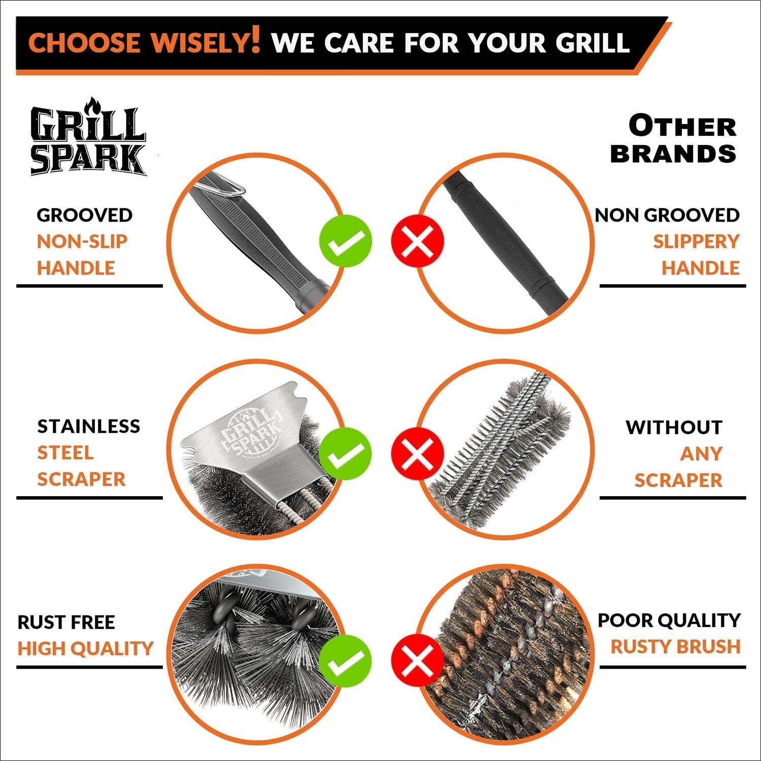 BBQ Grill Brush and Scraper 18 | Stainless Steel Cleaning Brush Accessories | Best for Weber Gas. Charcoal. Porcelain. Cast Iron. All Grilling Grates - Image 4