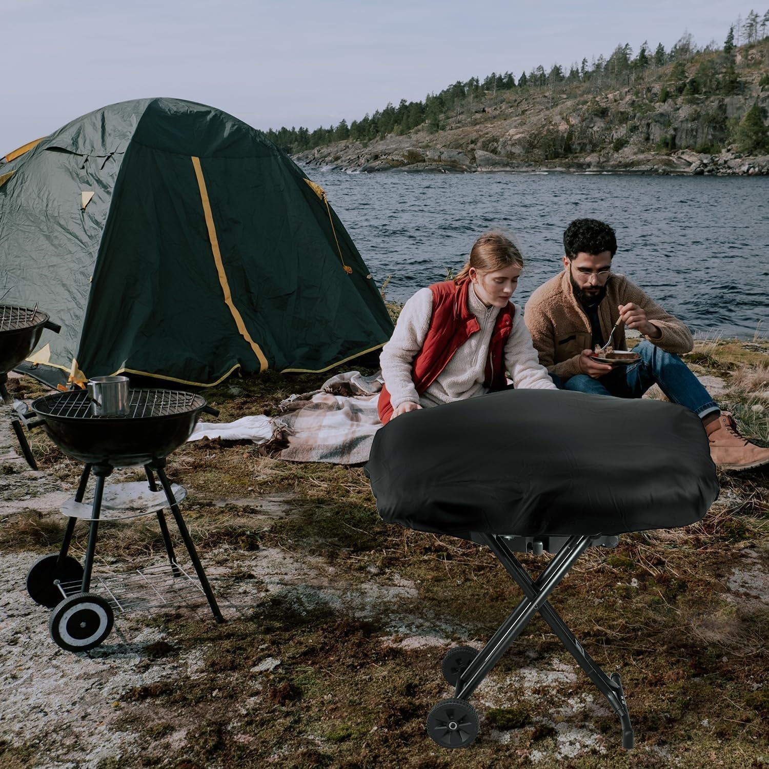 BBQ Grill Cover. Black BBQ Cover Portable Grill Cover Waterproof BBQ Grill Cover Compatible with Coleman Roadtrip LXX. LXE and 285. Adjustable Grill Cover - Image 4