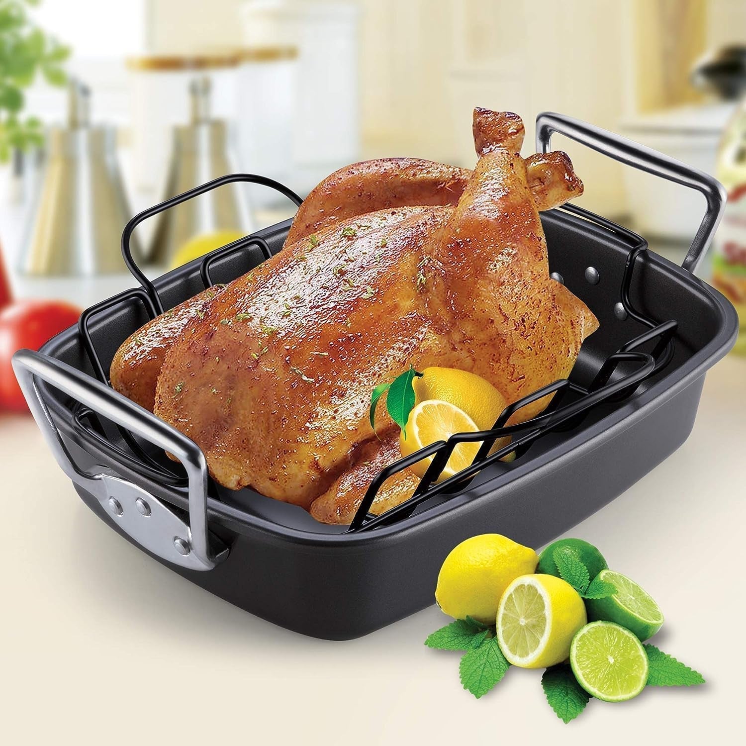 Cook N Home Nonstick Roasting Pan Bakeware Roaster with Rack. 17X13-Inches. Black - Image 7