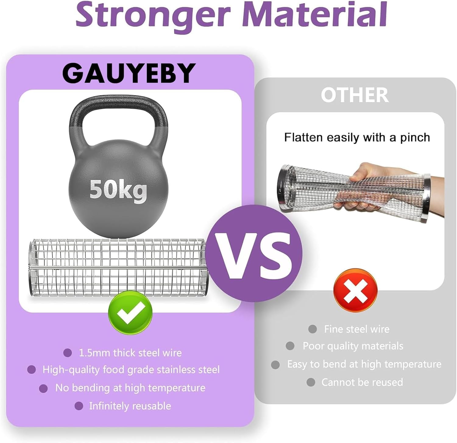 Rolling Grill Basket. Grill Baskets for Outdoor Grill. REMOVABLE HANDLE. Anti-Scorch Stainless Steel BBQ Net Tube for Meat. Shrimp. Vegetables. Grill Accessories. Gifts for Dad. Husband (Round) - Image 8