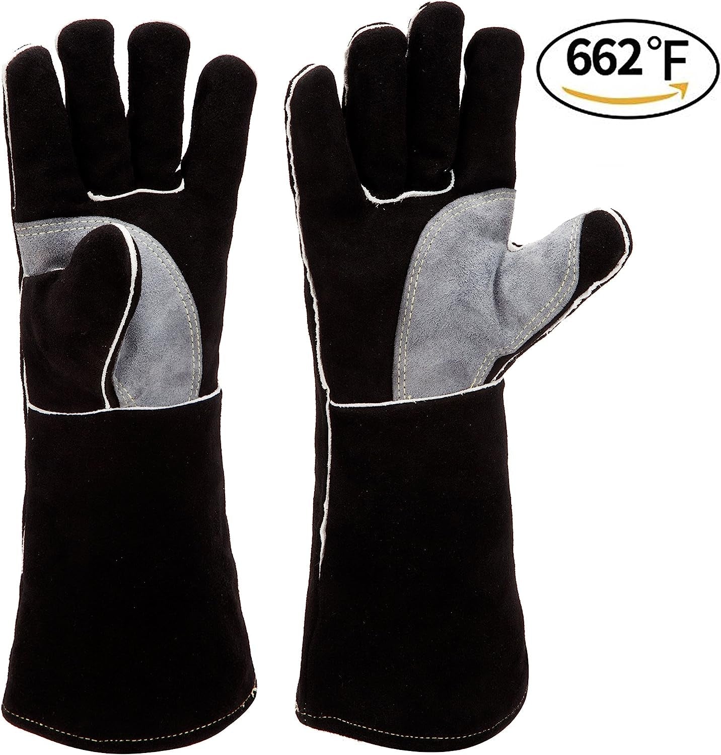 Welding Gloves 14 Inches.662℉.Heat Resistant Leather Forge/Mig/Stick Welding Gloves Heat/Fire Resistant. Mitts for Oven/Grill/Fireplace/Furnace/Stove/Pot Holder/Bbq/Animal Handling-Black - Image 5