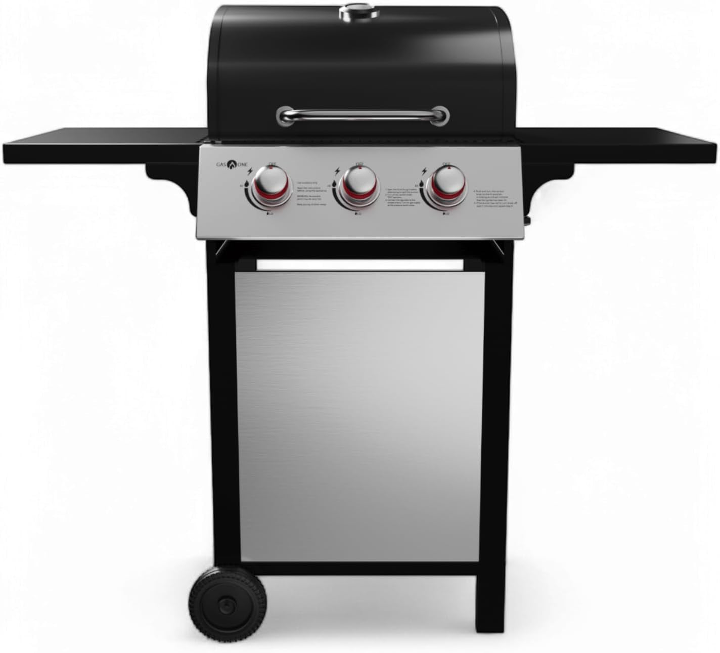 Gasone GP-1030S One 3 Burner Stainless Steel– Outdoor Cabinet Style with Wheels-High-Temperature Paint Coating Gas BBQ Grill – Elegant and Luxurious Design. Black