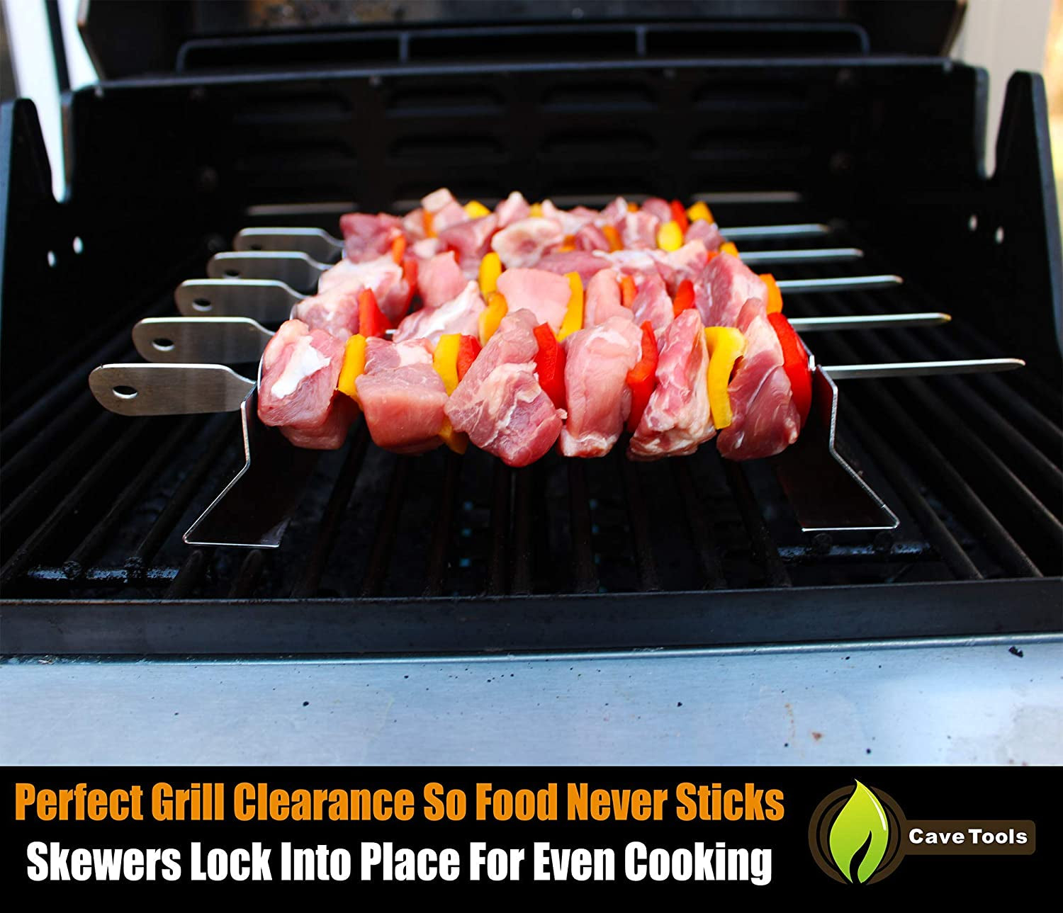 Cave Tools Kebob Rack for Shish Kebab Skewers - Stainless Steel Build Compatible with Wood. Round. Metal. Flat or Bamboo Skewers - BBQ Grilling Accessories - Image 2