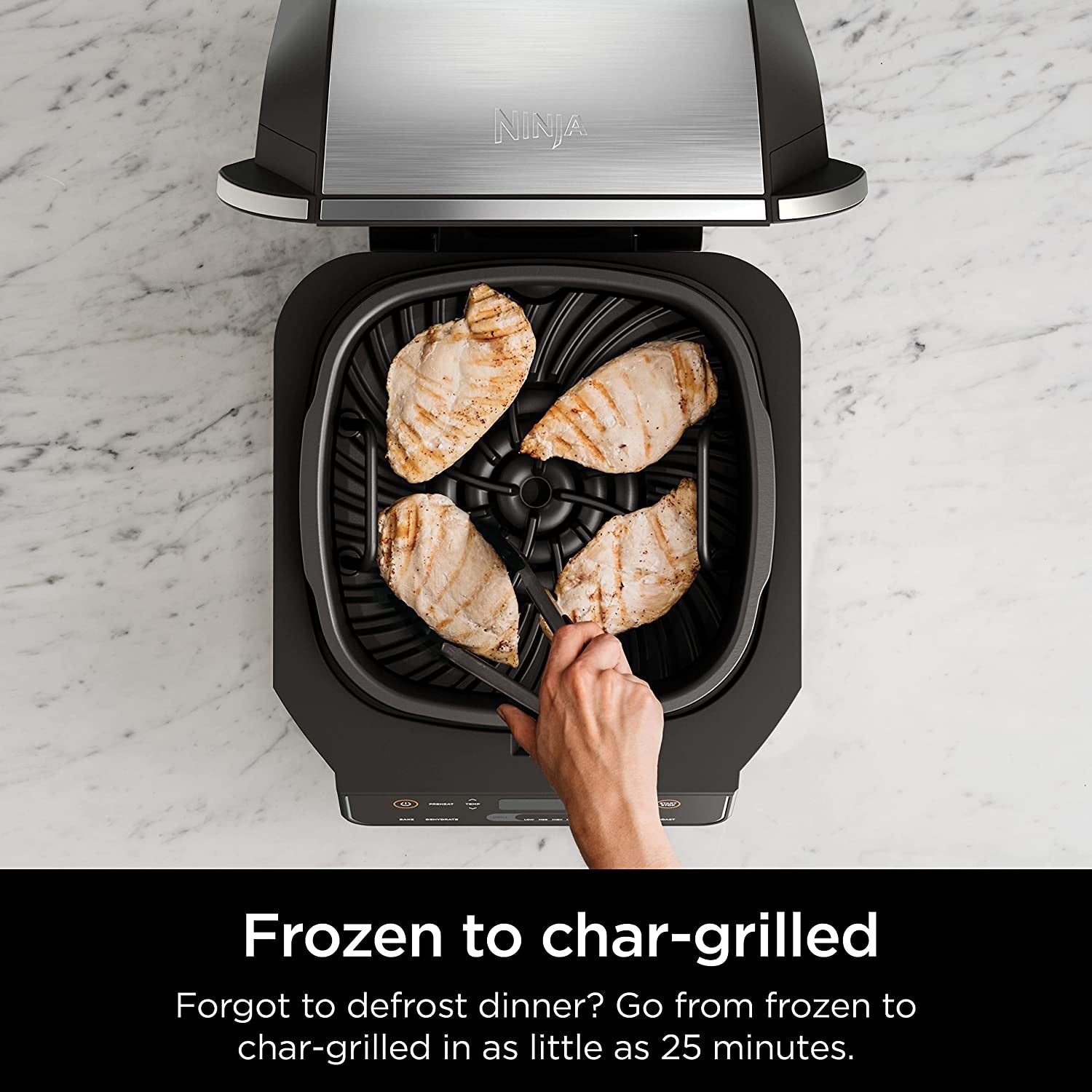 EG201 Foodi 6-In-1 Indoor Grill with Air Fry. Roast. Bake. Broil. & Dehydrate. 2Nd Generation. Dishwasher Safe. Black/Silver - Image 5