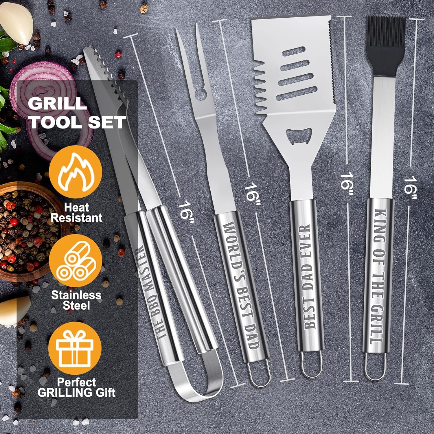 Fathers Day Dad Gifts from Daughter. Grilling Accessories. Heavy Duty Stainless Steel Grill Set BBQ Grill Tools for Outdoor Grill with Aluminum Case. Camping Grill Utensils Set Ideal Grilling Gifts - Image 7