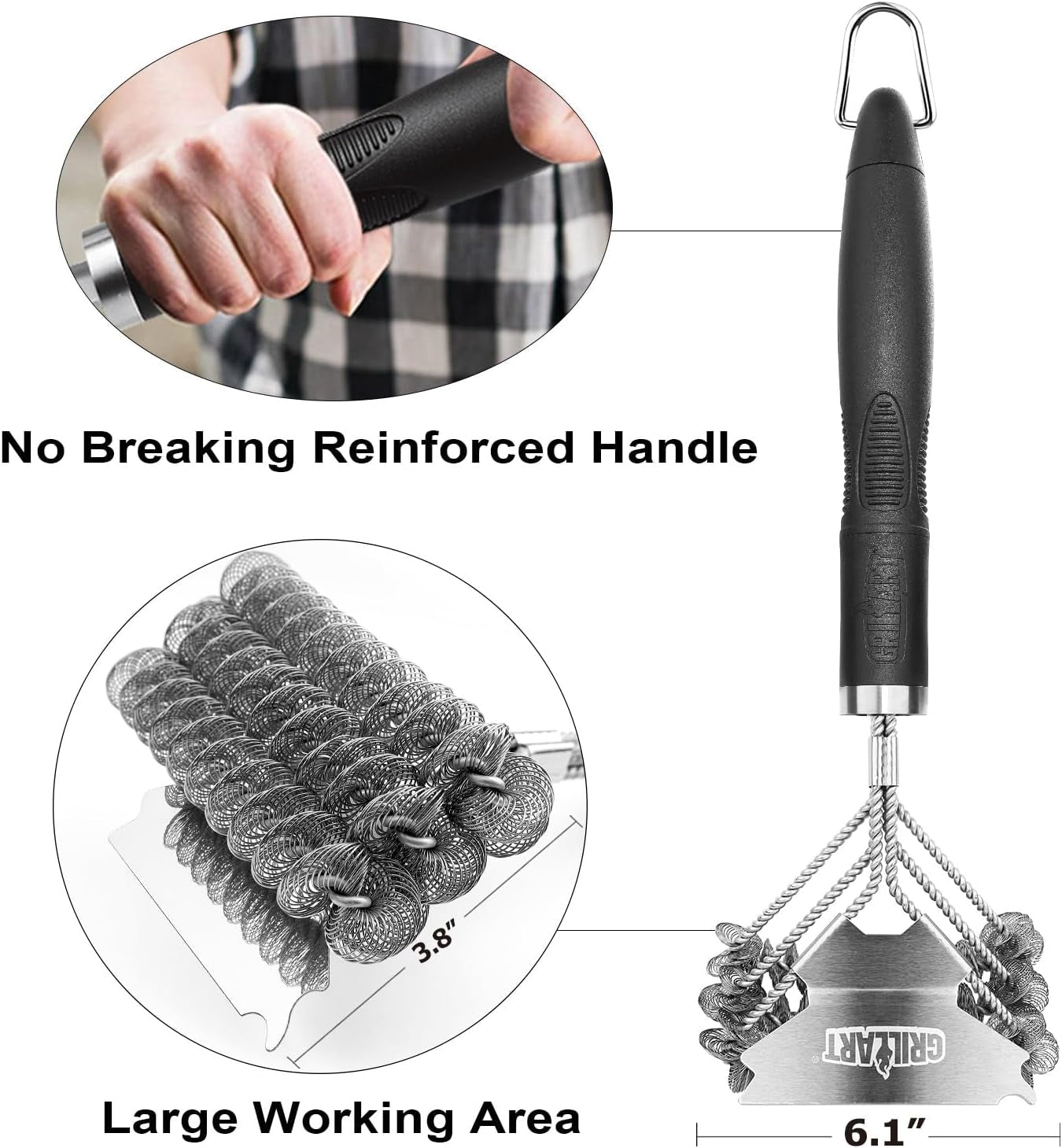 GRILLART Grill Brush and Scraper Bristle Free - Safe BBQ Brush for Grill -Stainless Grill Grate Cleaner - Safe Grill Accessories for Porcelain/Weber Gas/Charcoal Grill - Gifts for Grill Wizard/Men/Dad - Image 3