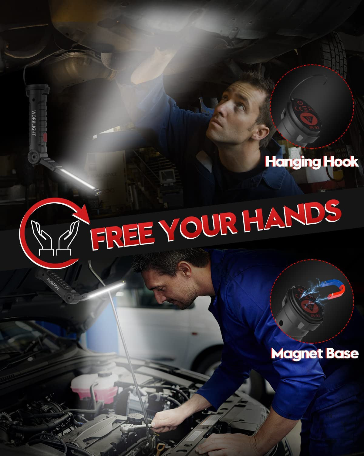 Tool Gifts for Men. Rechargeable LED Work Lights Grill Light with Magnetic Base 5 Modes 360° Rotate (2Pack Black) - Image 5