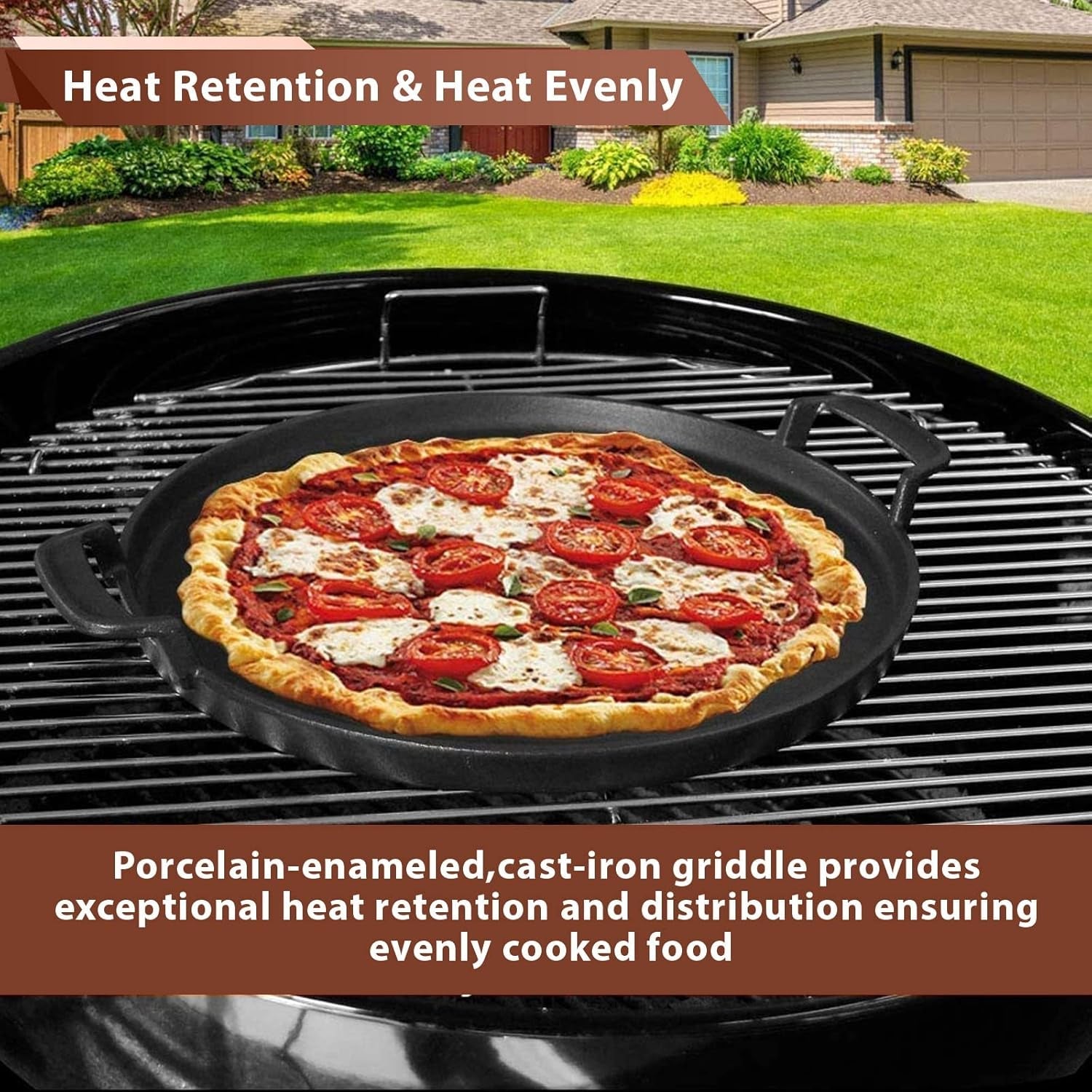 Qulimetal 7421 Gourmet BBQ System Griddle for Weber 22 1/2 Inch Charcoal Grills. Cast Iron Griddle Weber Original Kettle Premium 22.5'' Smokers. Performer Premium Grill - Image 7