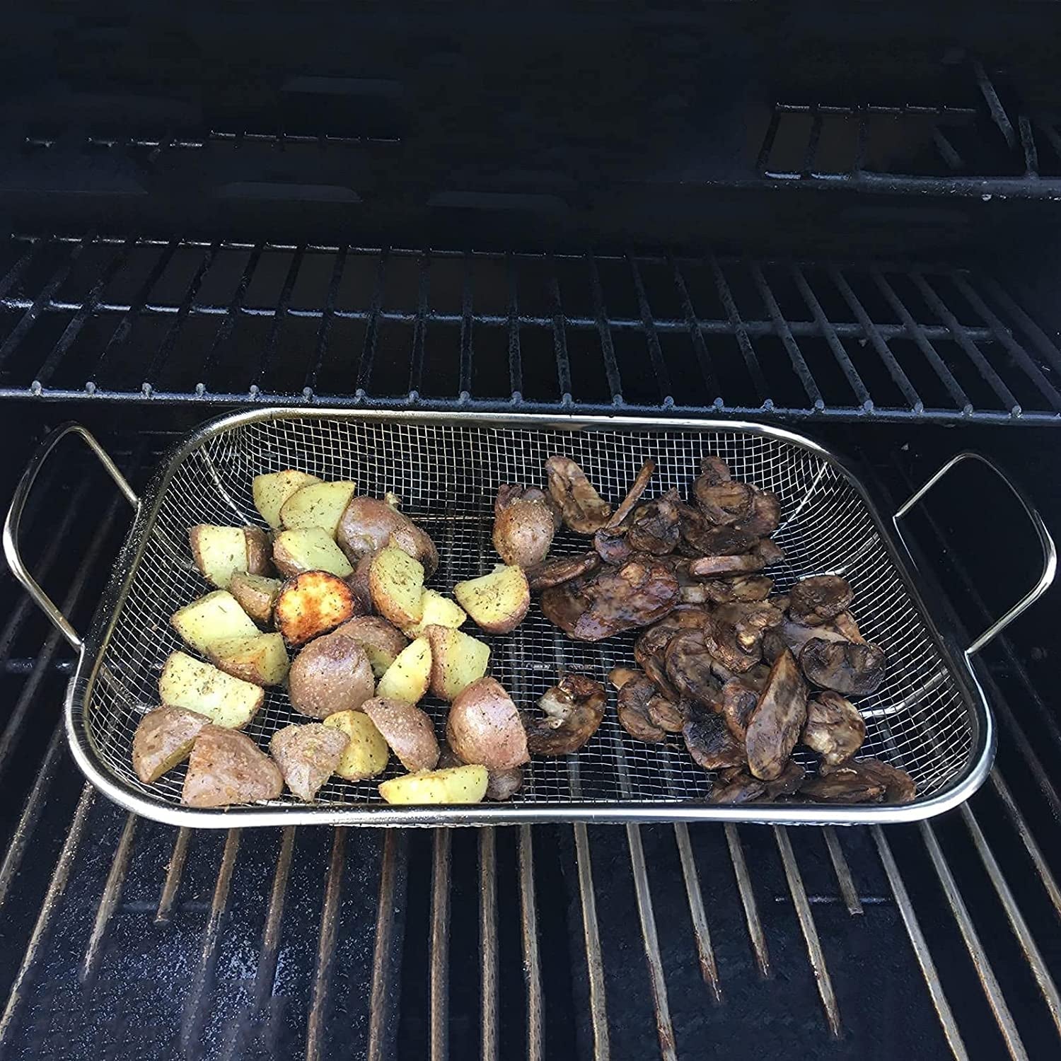 WUWEOT Grill Basket. Vegetable Barbecue Basket. 15 X 11 Stainless Steel Square Wire Mesh Grilling Basket Roasting Pan with Two Handles for Vegetables. Chicken. Meats and Fish - Image 5