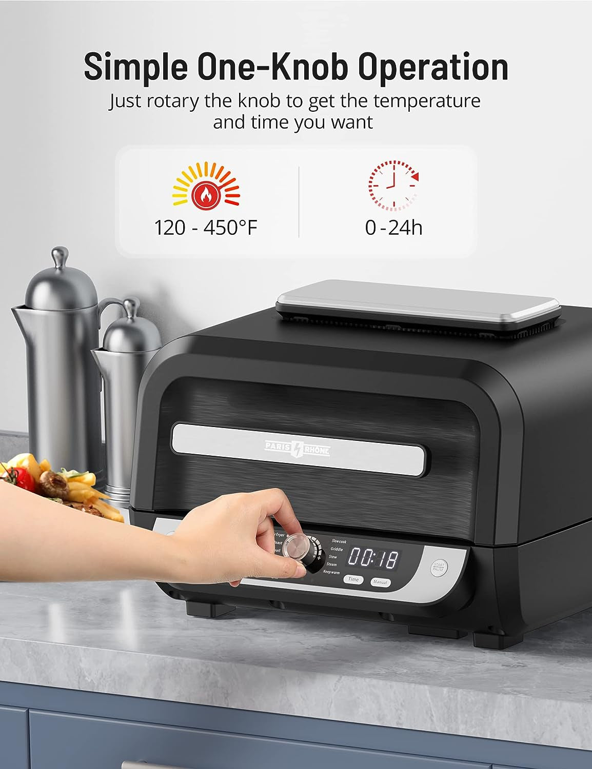 Smokeless Indoor Grill with Air Fryer. Electric Air Fryer Grill Combo. 12-In-1 for Grill. Griddle. Slow Cook. Broil. Bake. Crisp. Roast. Dehydrate. Dual Heating Elements. Easy Knob Control - Image 7