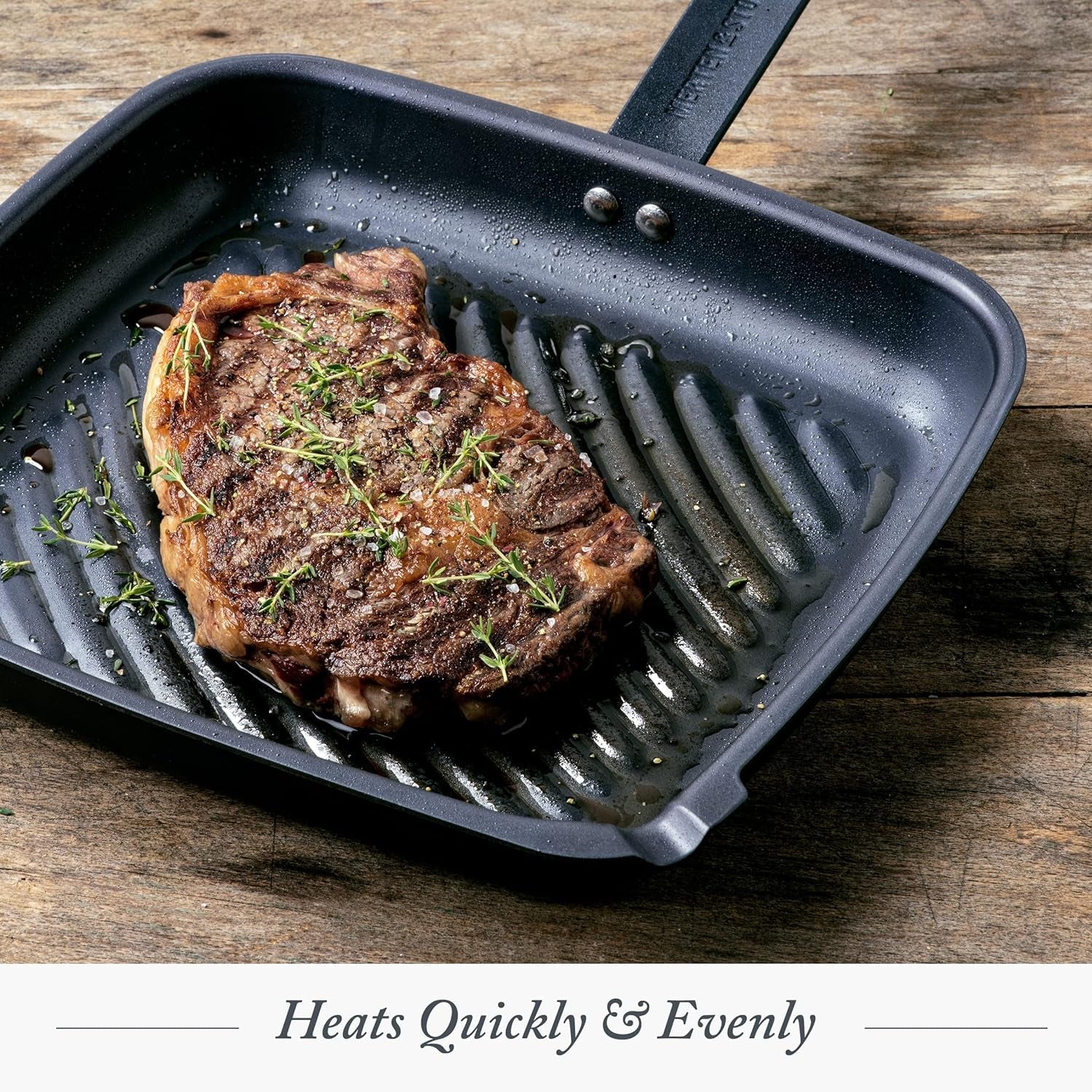 Pre-Seasoned Carbon Steel Square Grill Pan. Cast Iron. Lightweight and Durable. Sear Grill Broil Fry. Indoor Outdoor Cooking. Easy to Clean. Oven Safe. Induction. Steel Handle. Black - Image 2