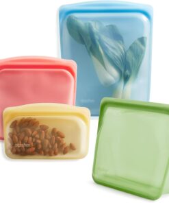 Stasher Silicone Reusable Food Storage Bags (4‑Pack. Rainbow) – BPA‑Free. Leak‑Proof & Dishwasher Safe