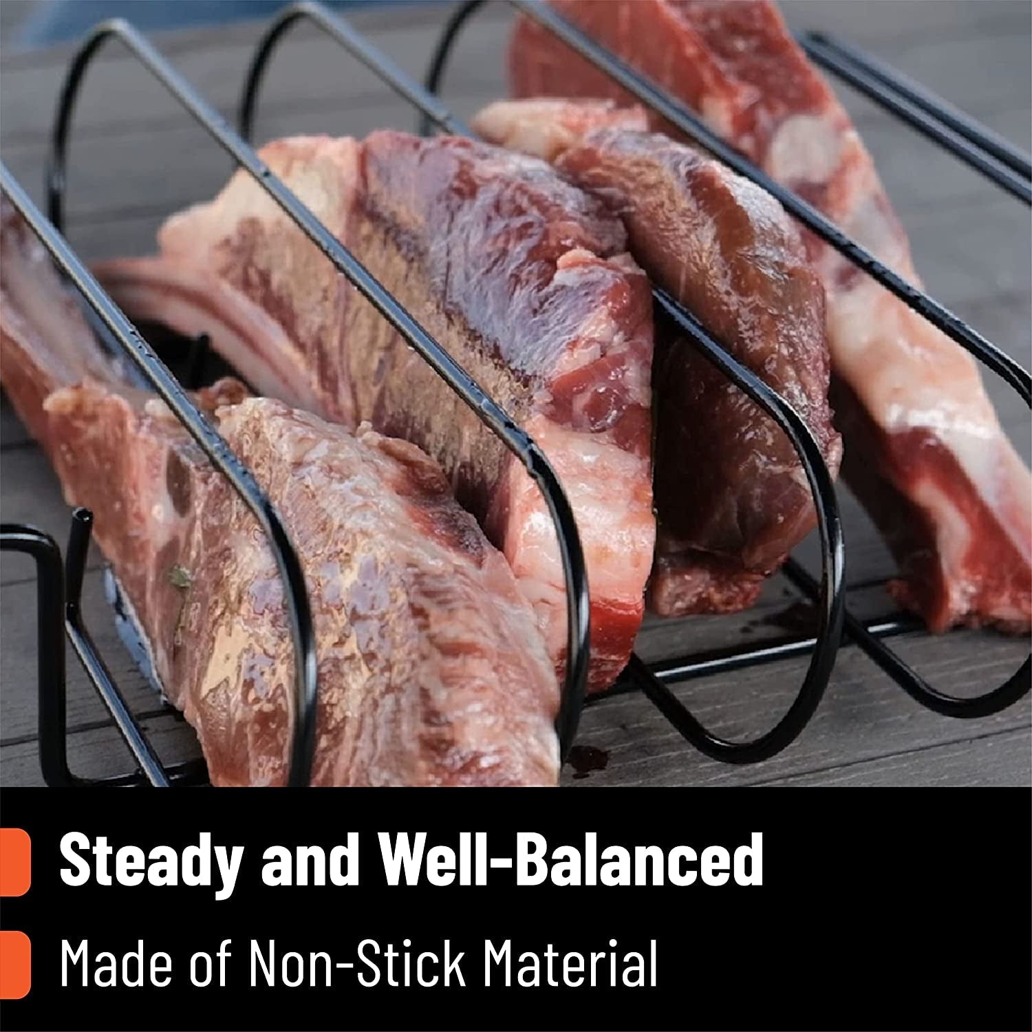 UNCO- Stainless Steel Rib Rack. Holds up to 4 Full Racks of Ribs for Smoking. Smoker Rack for Grilling. Nonstick BBQ Rib Rack Stand Holder - Image 3