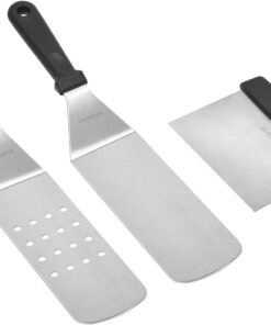 Skyflame 3 Piece Griddle Accessories Kit. Stainless Steel Professional Long BBQ Grill Spatula/Turner & Scraper Set for Flat Top Grill Hibachi Camping Cooking