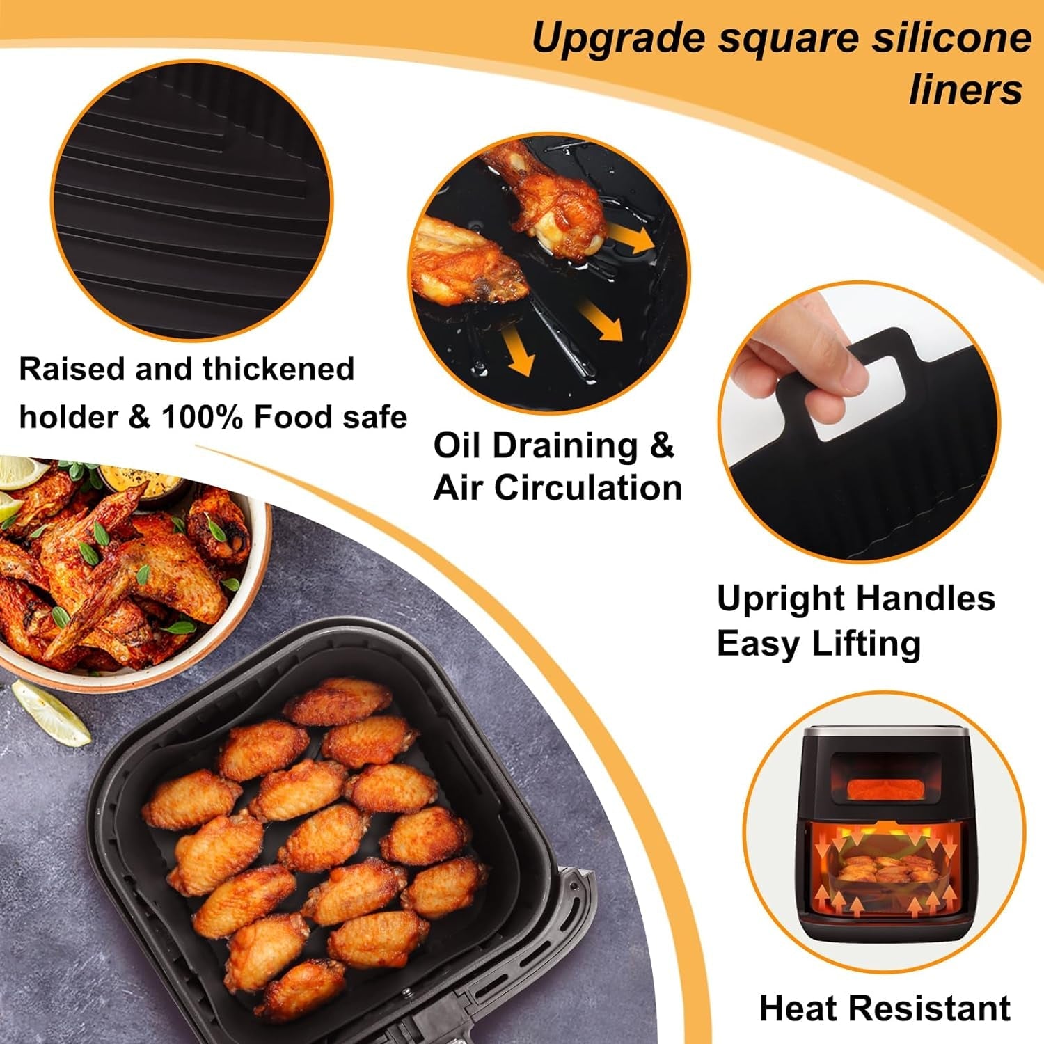 BYKITCHEN 9 Square Silicone Air Fryer Liners (Set of 2) – Reusable Trays for 6‑8QT Air Fryers. Cosori. Ninja. Gourmia & More - Image 4