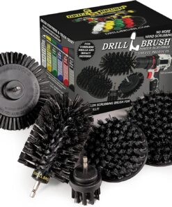 - 4 Piece Black Drillbrush Ultra Stiff Cleaning Brush Set - Metal Brush for Drill Alternative - Grill Brush for Cordless Drill - Grill Grate Cleaner Brush