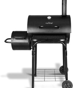 kitchen Charcoal Grill Offset Smoker with Cover. Portable Stainless Steel Grill. Outdoor Camping BBQ and Barrel Smoker (Black)
