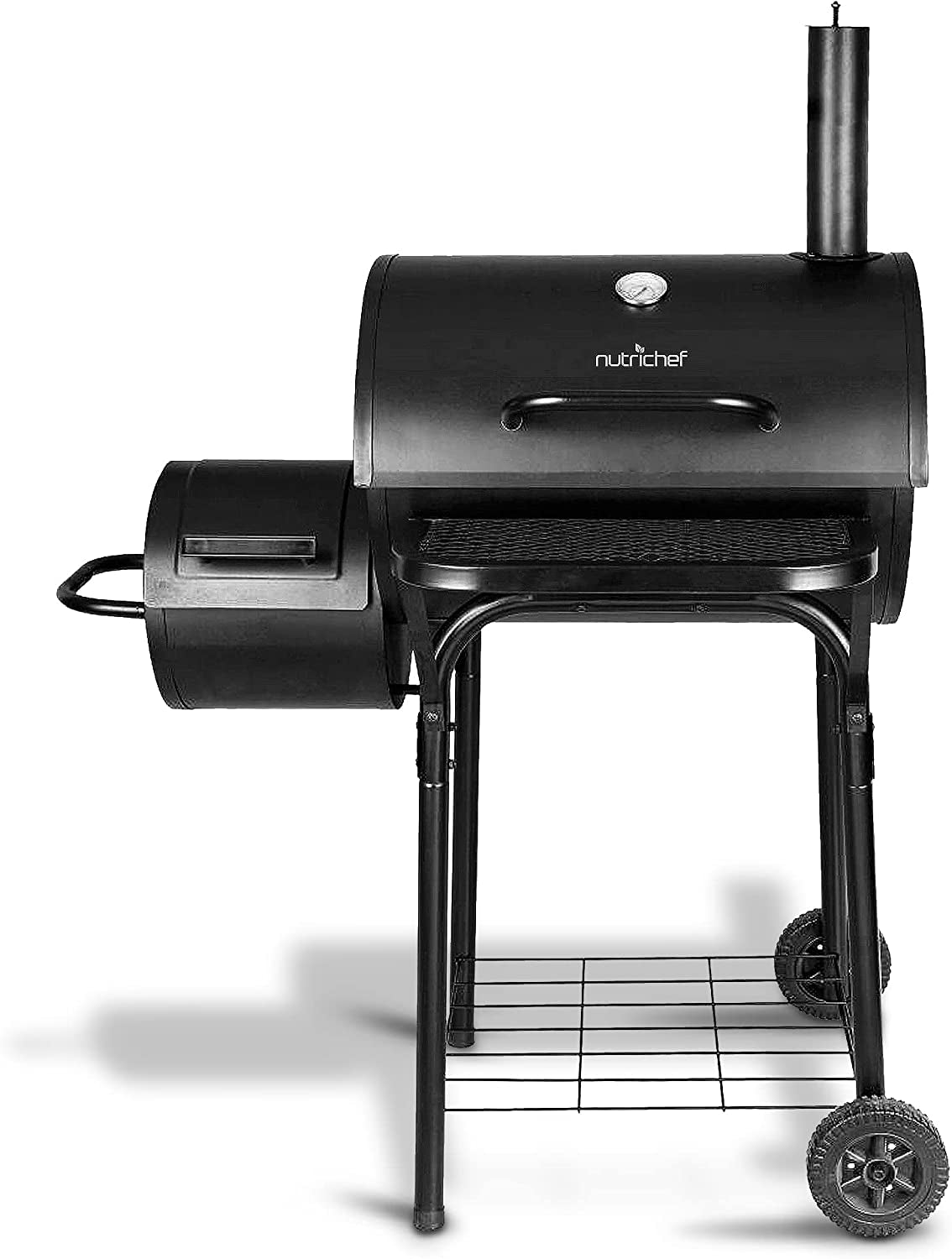 kitchen Charcoal Grill Offset Smoker with Cover. Portable Stainless Steel Grill. Outdoor Camping BBQ and Barrel Smoker (Black)