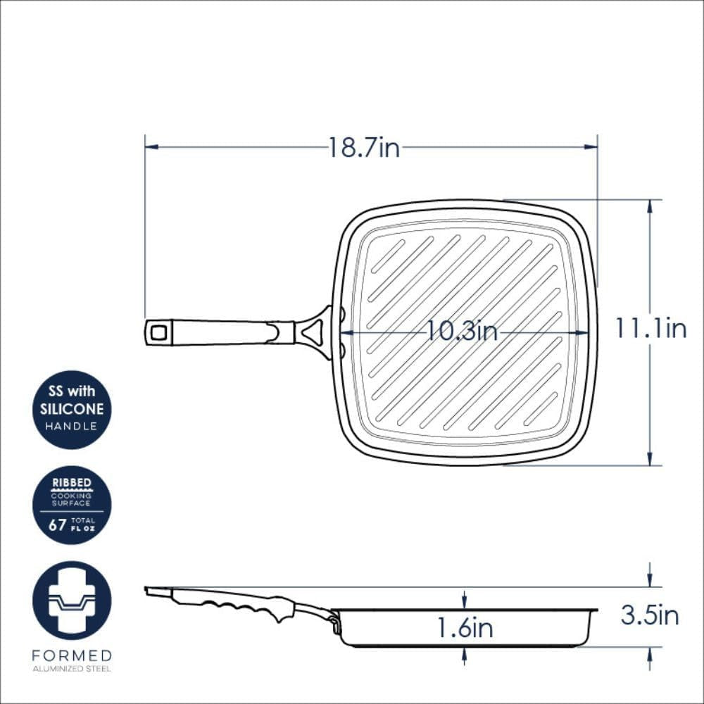 Verde Aluminized Steel Cookware with Ceramic Coating. Searing Grill Pan 10-Inch - Image 5