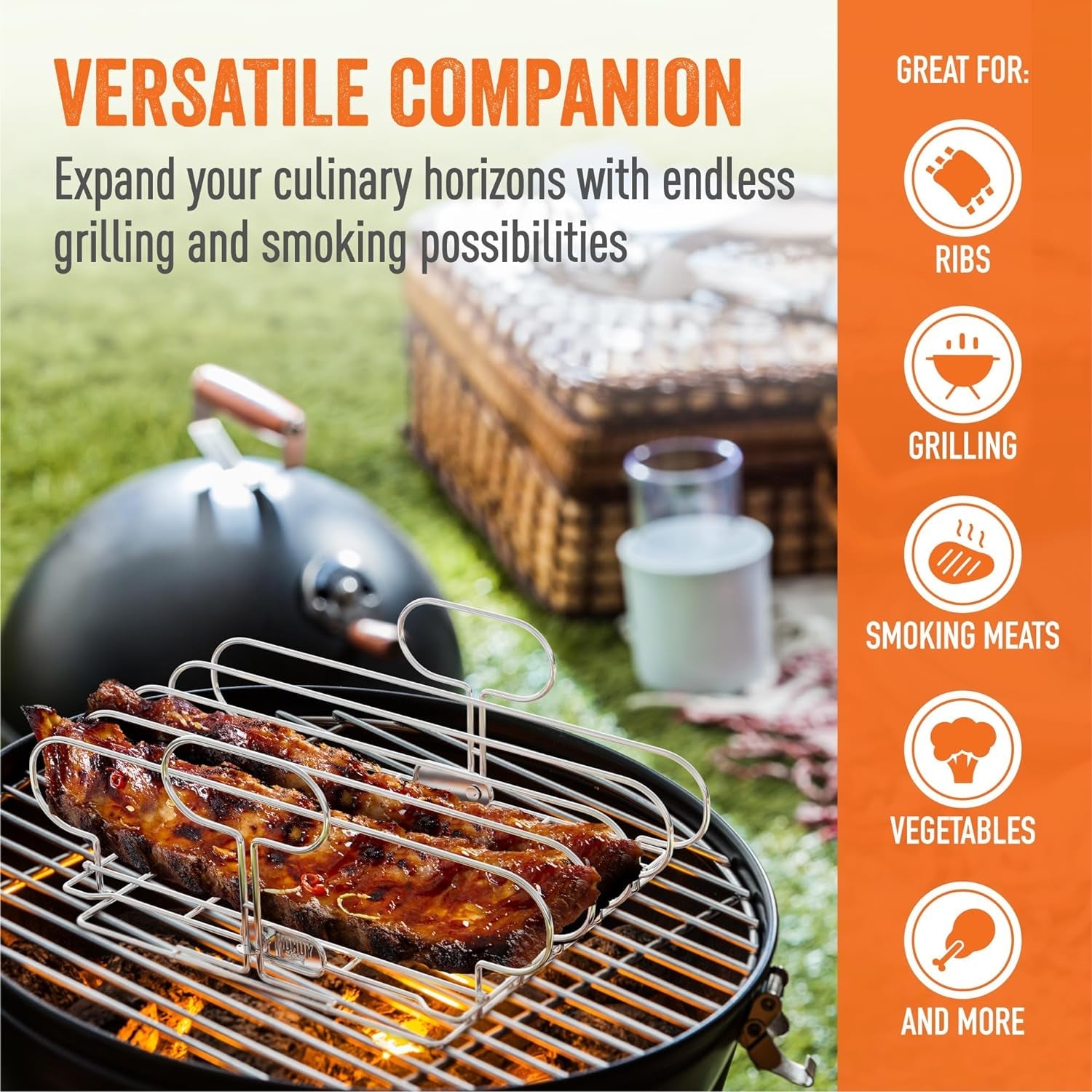 Yukon Glory Rib Racks for Grilling and Smoking | Rib Grilling Rack | Rib Holder for Smoker | BBQ Rib Rack | Grill Rack for Outdoor Grill | Grilling Accessories | BBQ Accessories - Image 7