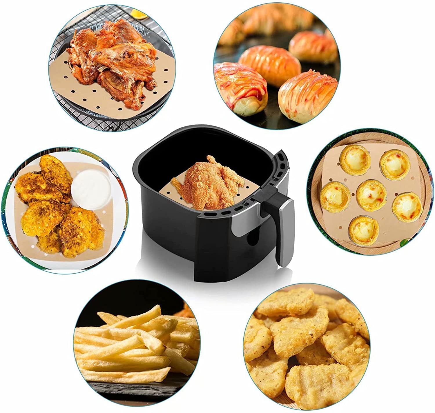 Air Fryer Parchment Paper Liners: 200PCS 8.5 Inch Square Perforated Parchment Paper for Air Fryer. Premium Bamboo Steamer Liner for Air Fryers Baking Cooking Oven - Image 7
