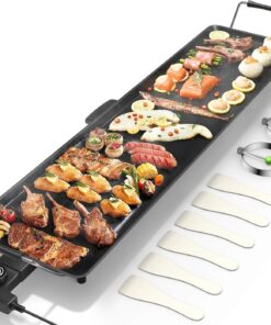 Costzon 35 Electric Griddle Teppanyaki Grill BBQ. Nonstick Extra Large Griddle Long Countertop Grill with Adjustable Temperature & Drip Tray. Indoor Outdoor Cooking Plates for Pancake Barbecue