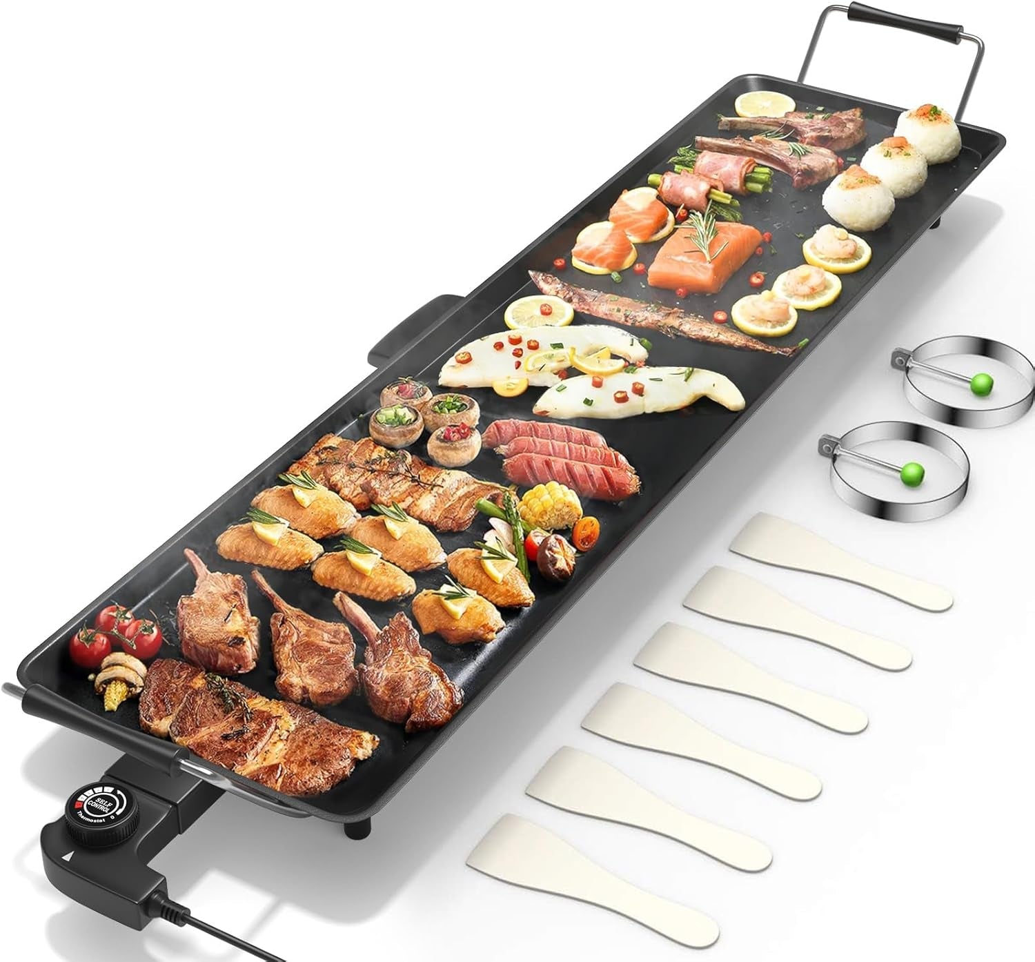Costzon 35 Electric Griddle Teppanyaki Grill BBQ. Nonstick Extra Large Griddle Long Countertop Grill with Adjustable Temperature & Drip Tray. Indoor Outdoor Cooking Plates for Pancake Barbecue - Image 11