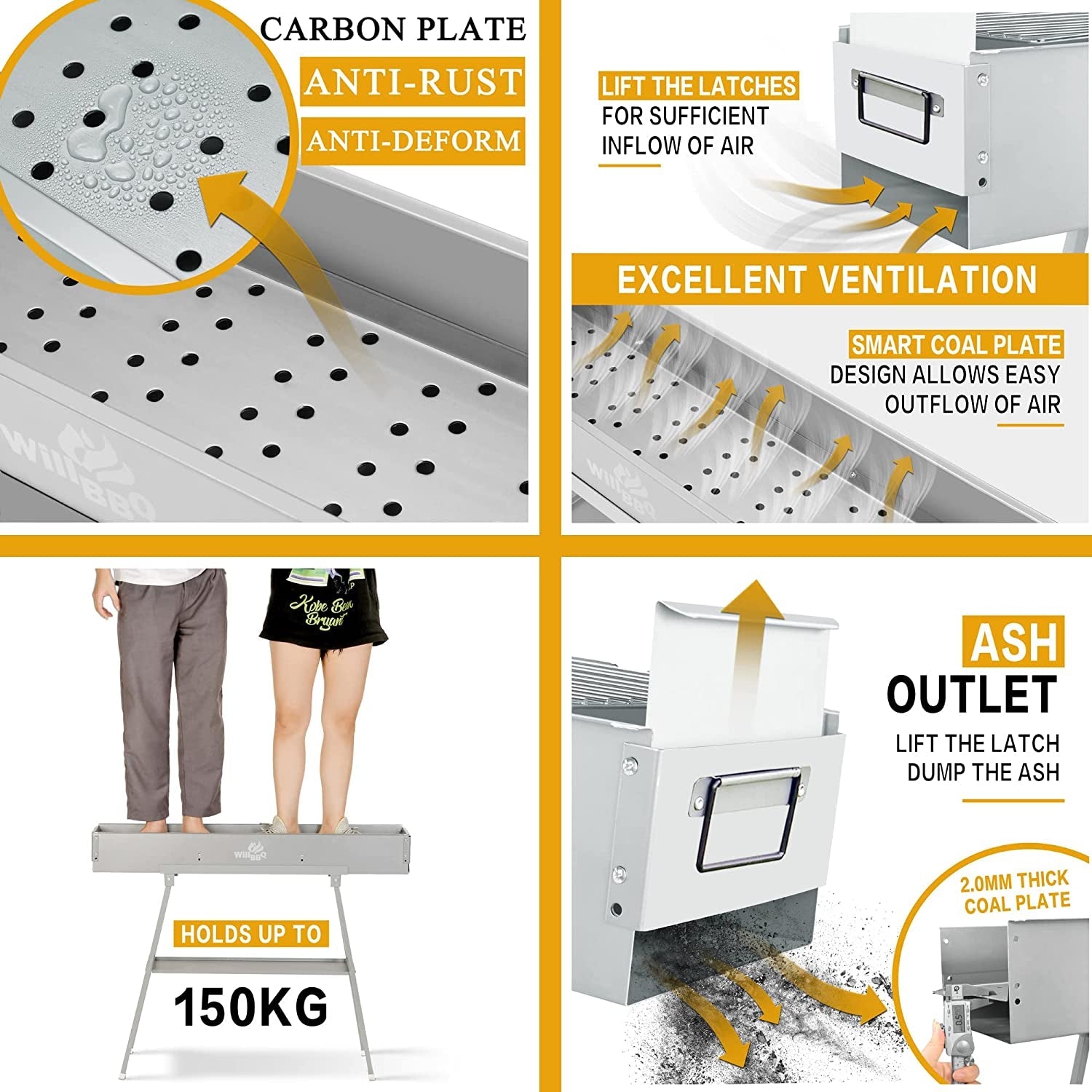 Commercial Quality Portable Charcoal Grills Multiple Size Hibachi BBQ Lamb Skewer Folded Camping Barbecue Grill for Garden Backyard Party Picnic Travel Outdoor Cooking Use(31.6X10.3X5.1 Inch) - Image 4