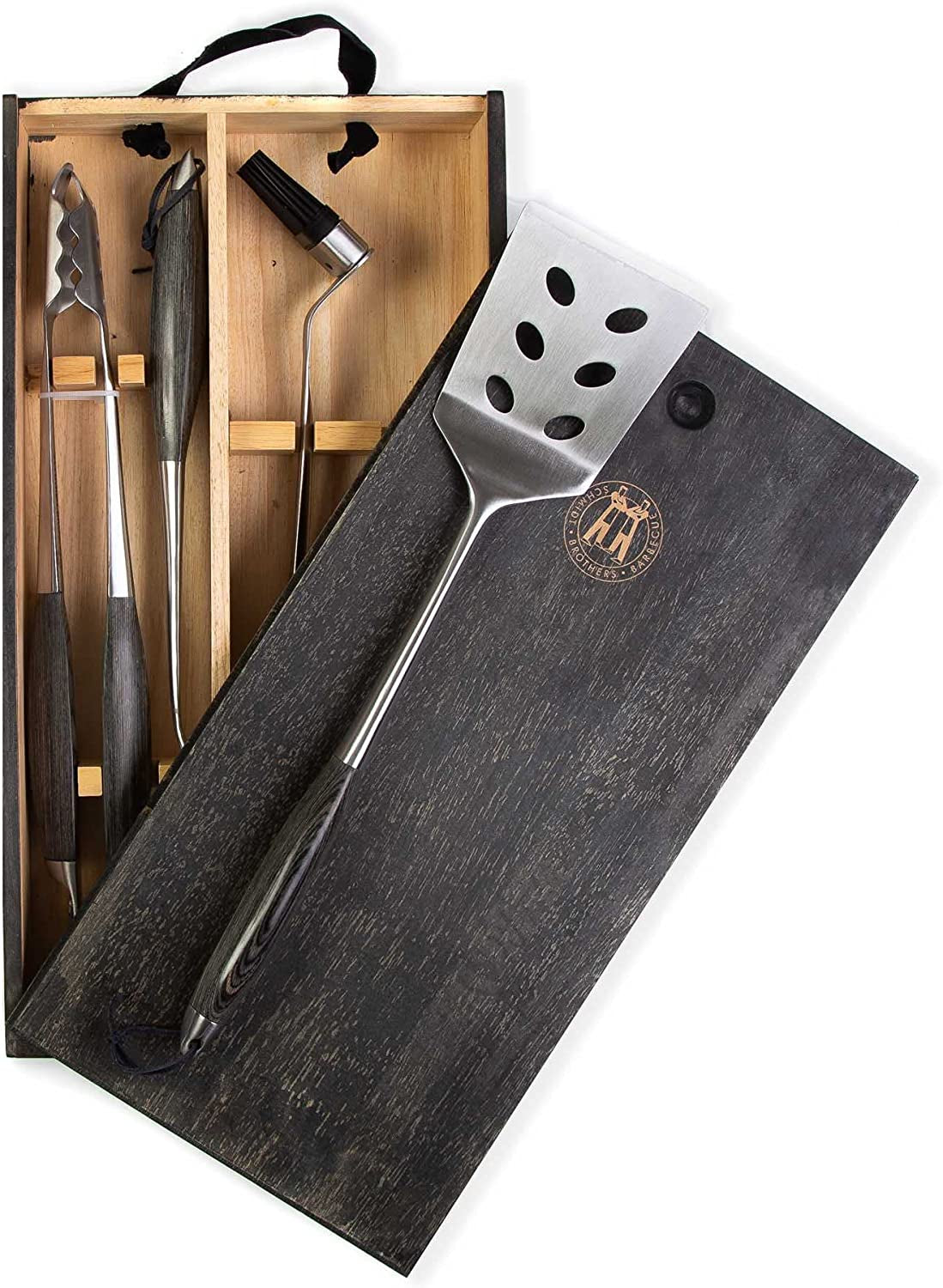 Schmidt Brothers - BBQ Ash 4 Piece Grill Set. Full-Forged Stainless Steel Grilling Utensils Including Spatula. Fork. Basting Brush. and Tongs with All Wood Handles - Image 6