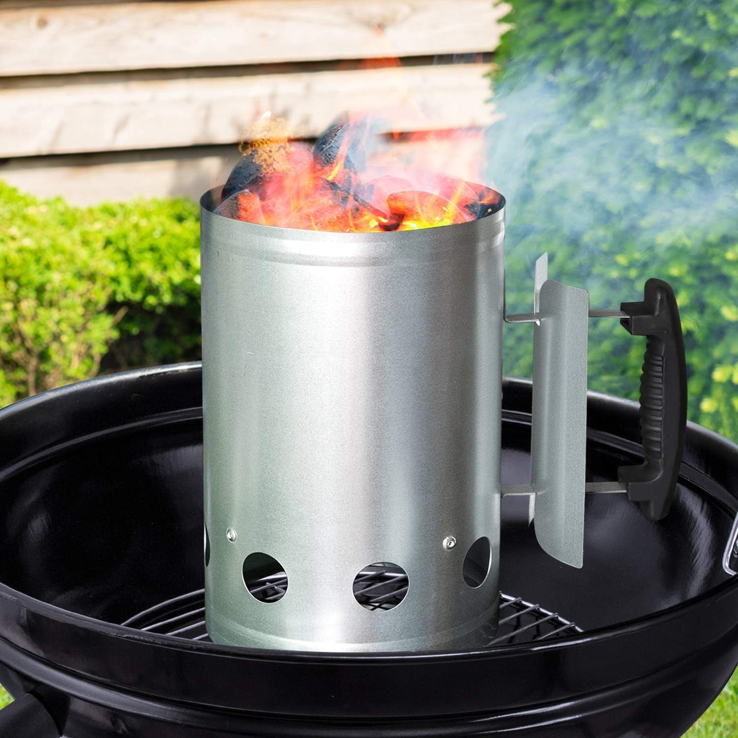 BEAU JARDIN BBQ Charcoal Chimney Starter 11X7 Heavy Duty for Charcoal Grills Lighter Coal Fire Starter Barbecue Galvanized Steel Quick Rapid Compact Outdoor Cooking BBQ Tools Accessories Silver - Image 3
