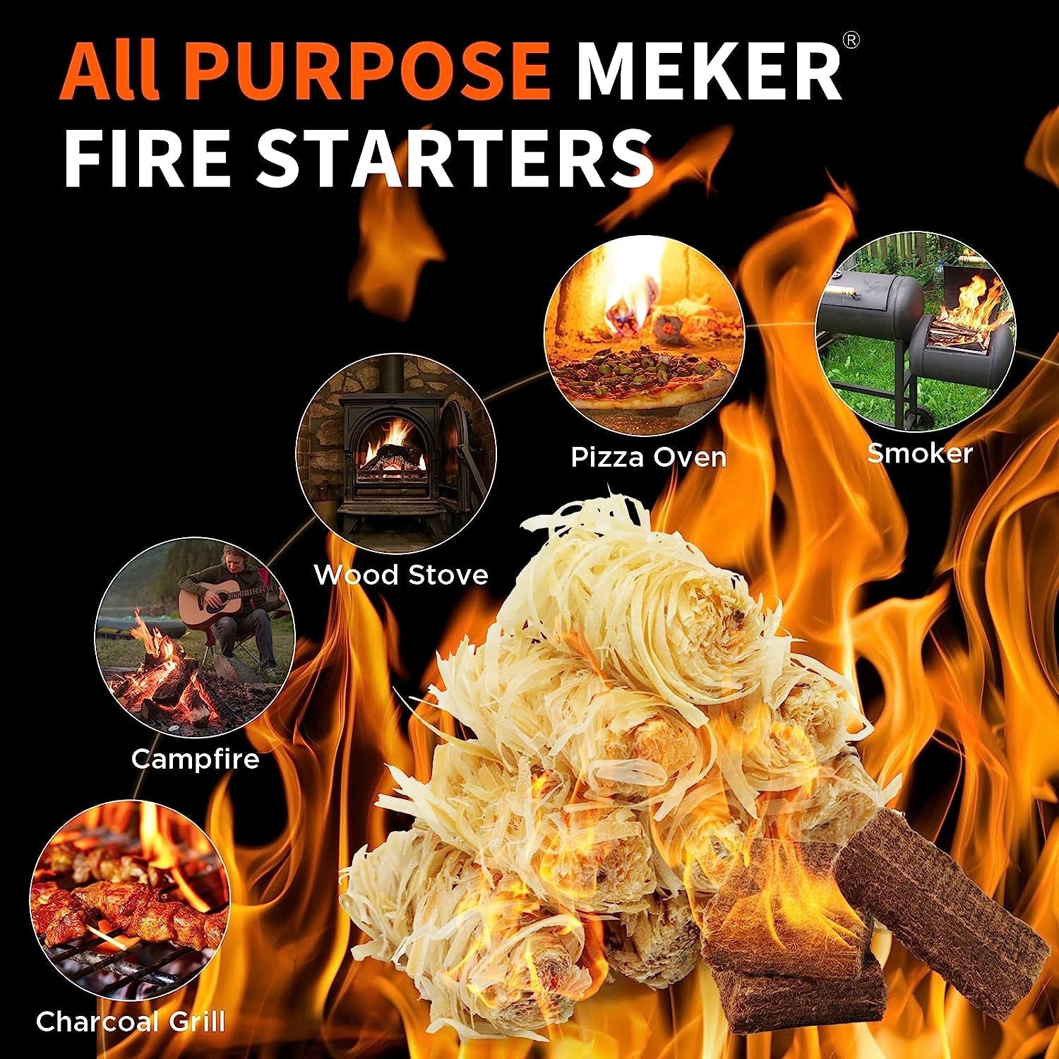 MEKER Fire Starters - Natural Fire Starters for Fireplace. Campfires. Fire Pit. BBQ Grill. Wood Stove. All Weather Charcoal Starter. Wood Wool Firelighters & Odorless Fire Starter Eco Friendly - Image 5